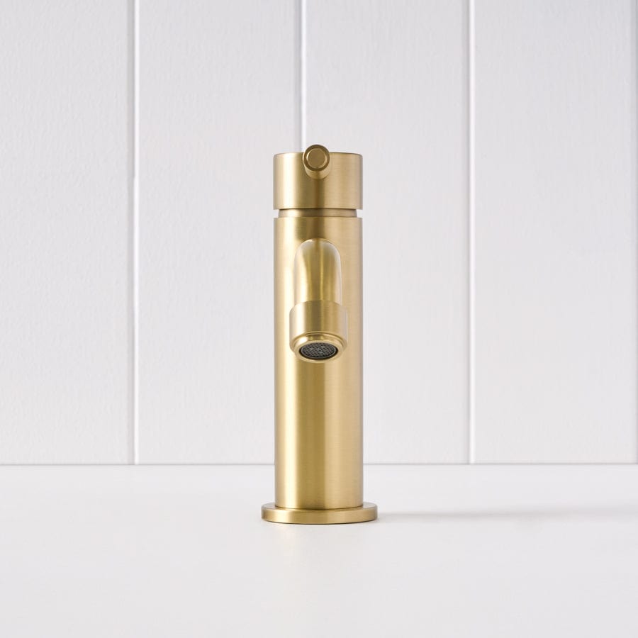 Brushed Brass Melbourne Short Basin Mixer - Modern Bathroom Faucet for Vanity Sinks & Powder Rooms