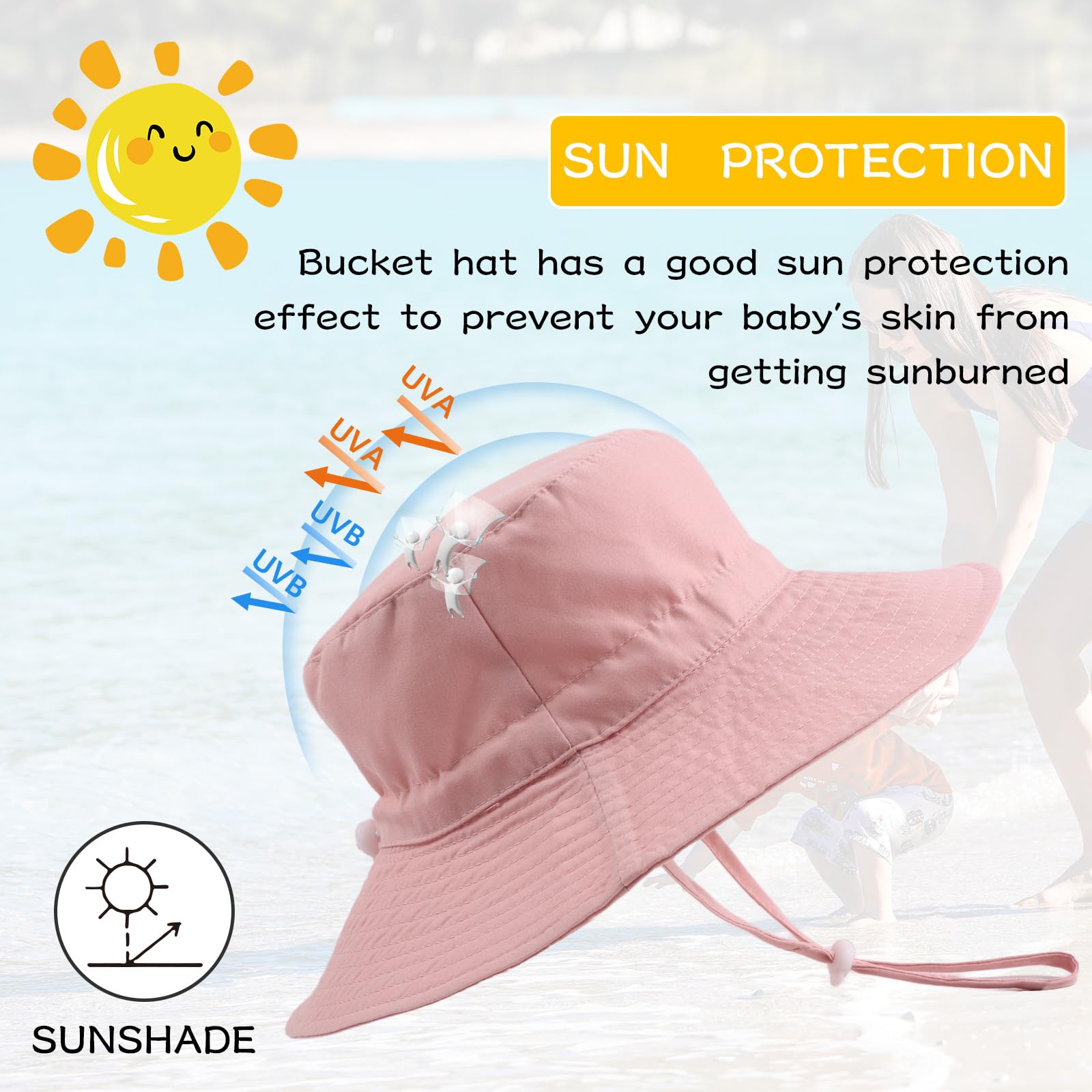 PEECABE Baby Sun Hat for Toddlers - UPF 50+ UV Protection Wide Brim Bucket Hat with Adjustable Chin Strap - Summer Beach, Pool, Outdoor Play & Travel Essential for Boys & Girls