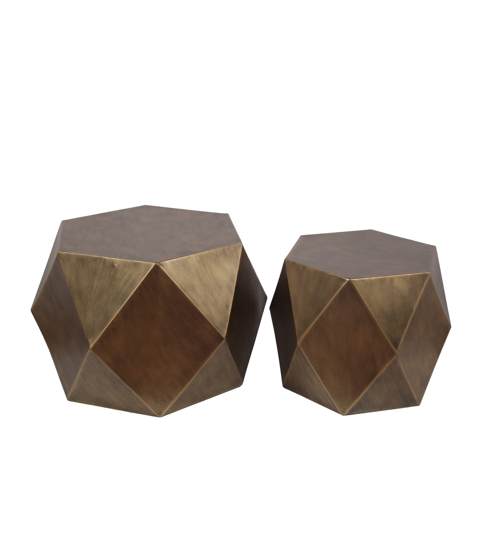 Modern Gold Hexagonal Coffee Table Set - 2-Piece Contemporary Metal Living Room Furniture for Small Spaces & Apartments