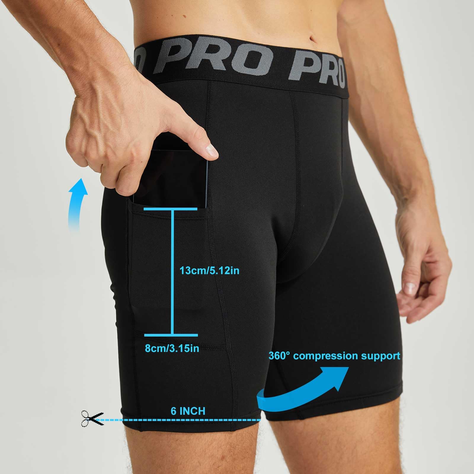 Men's Compression Running Shorts with Phone Pocket - Athletic Spandex Workout Shorts, Moisture-Wicking Cool Dry Baselayer for Running, Gym & Training - Perfect for Jogging, Cycling & Sports Activities