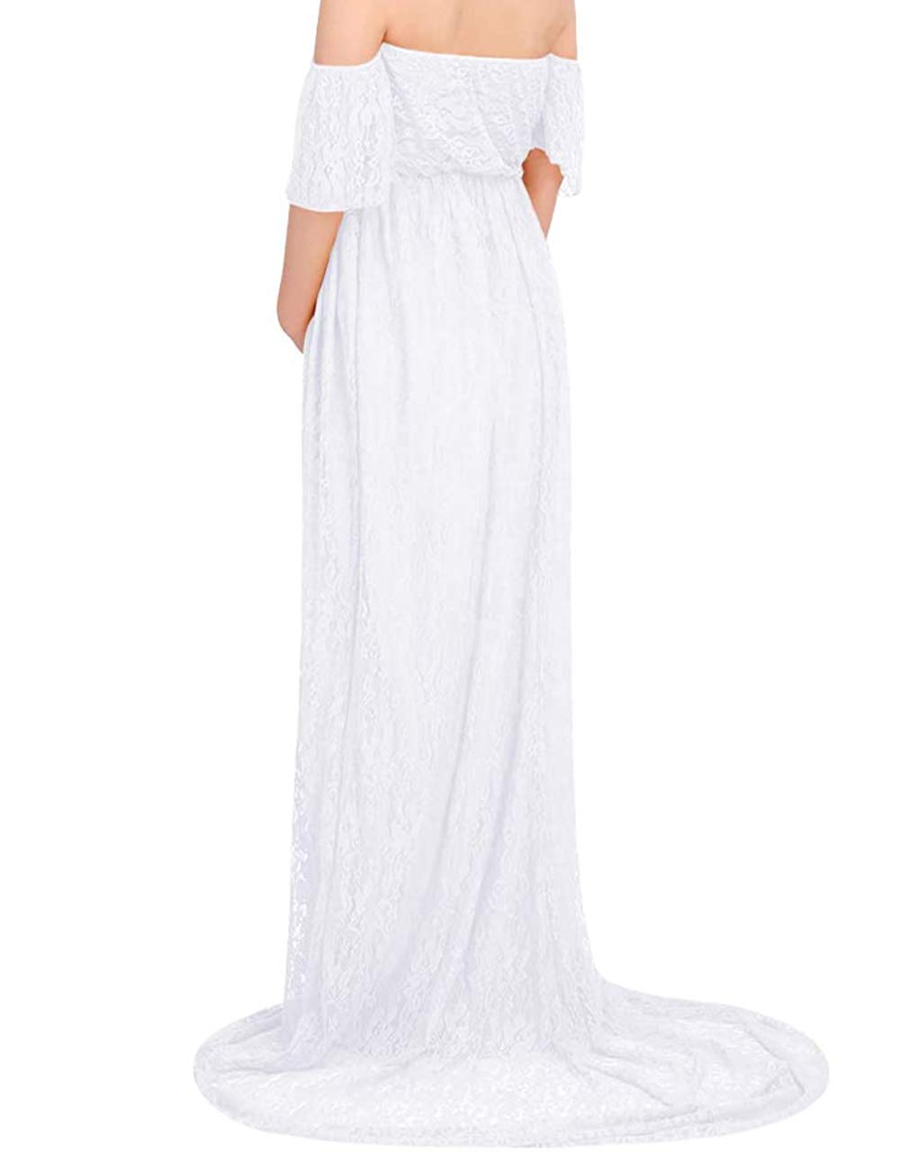 **Elegant Maternity Off-Shoulder Ruffle Sleeve Lace Maxi Dress for Women – Perfect for Photoshoots, Baby Showers & Special Occasions**