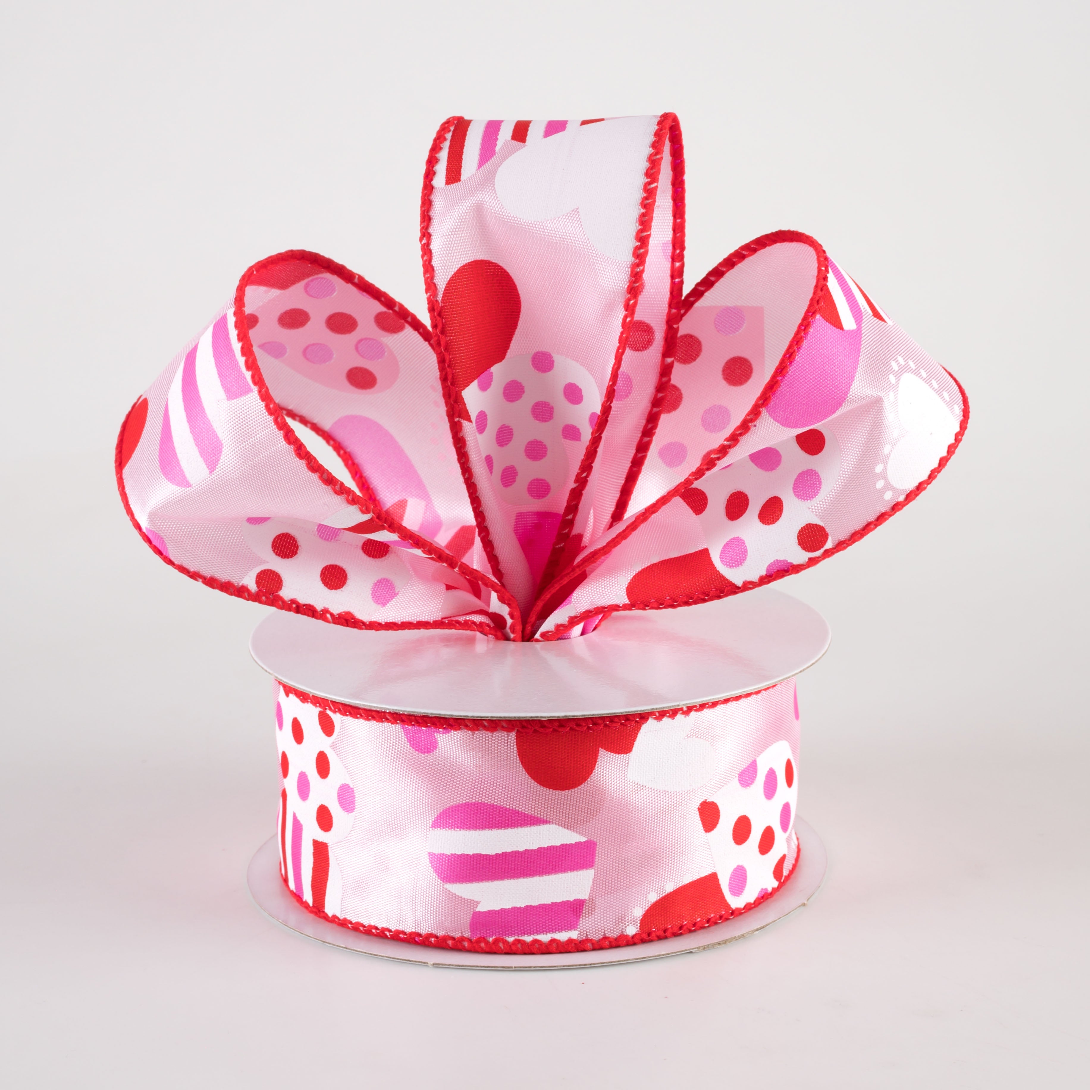 1.5 Inch Maloney Dots & Stripes Hearts Ribbon - Pink Grosgrain Ribbon (10 Yards) for Gift Wrapping, DIY Crafts, Scrapbooking & Party Decorations