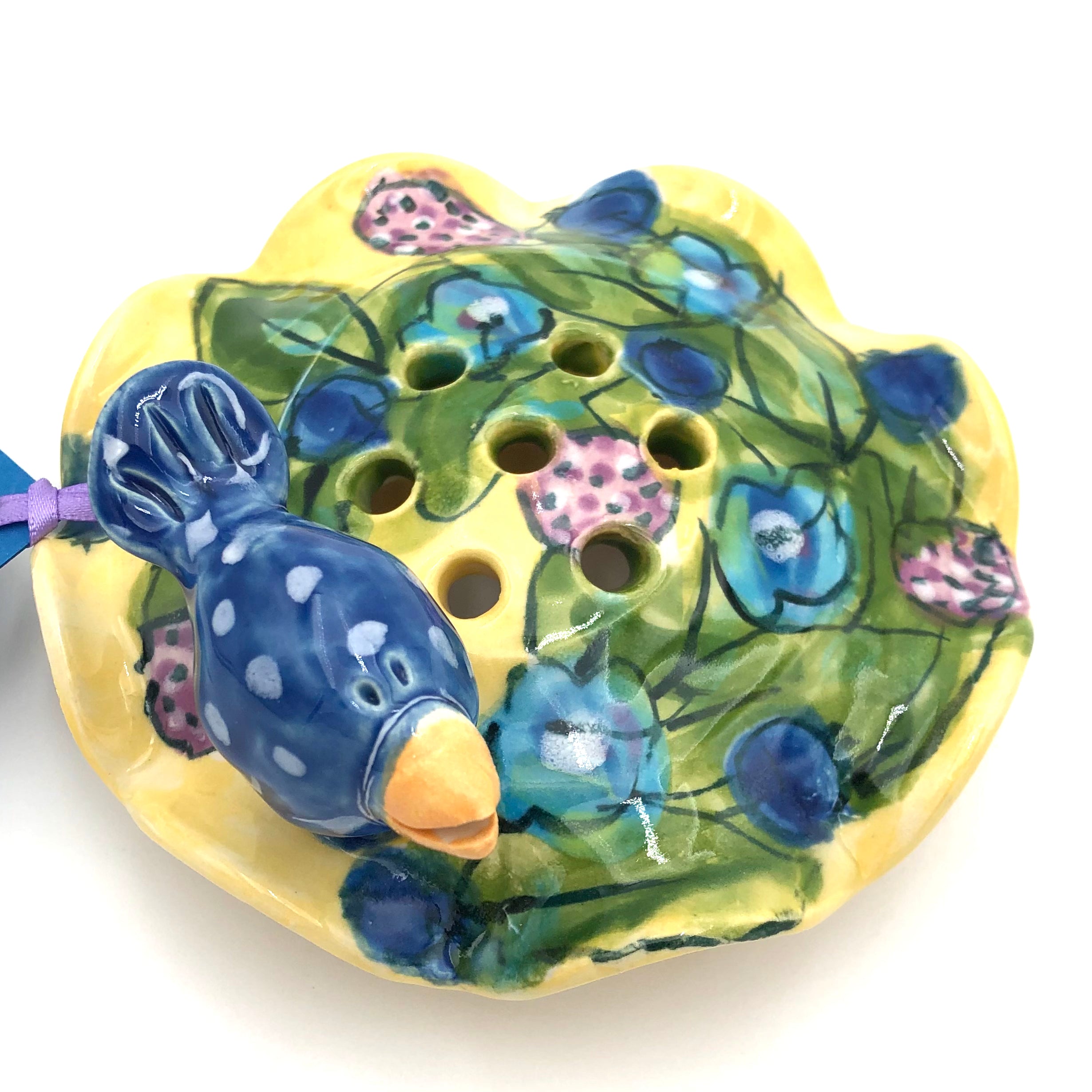 Susan & Peter Stark Yellow Ceramic Flower Frog - Floral Arrangement Holder for Bouquets, Centerpieces, and DIY Wedding Decor