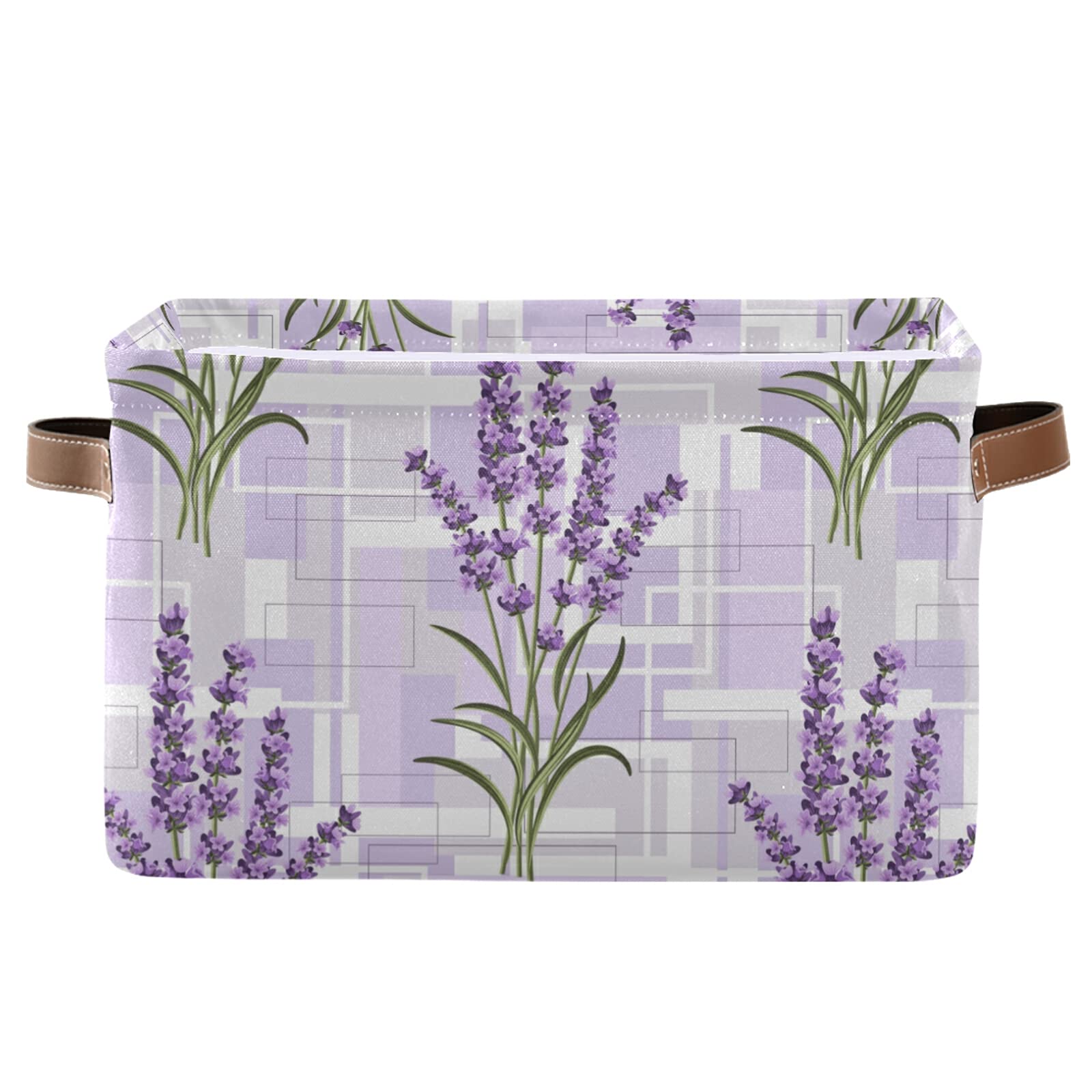 Purple Lavender Floral Foldable Storage Bin with Handles - Collapsible Fabric Storage Basket Cube for Organizing Toys, Nursery, Shelf, Closet, Bedroom & Office - Perfect for Home Organization & Space Saving (1PC)