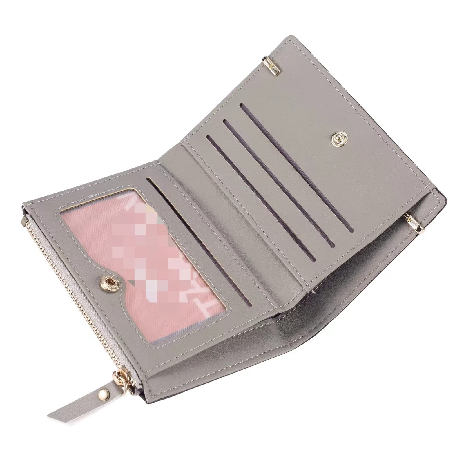 CHAOFANXI Women's Credit Card Holder - Slim PU Leather Wallet with 5 Card Slots & ID Window - Small Ladies Wallet Organizer for Credit Cards, Business Cards & Cash (Gray) - Perfect for Everyday Use, Travel & Minimalist Purse Organization