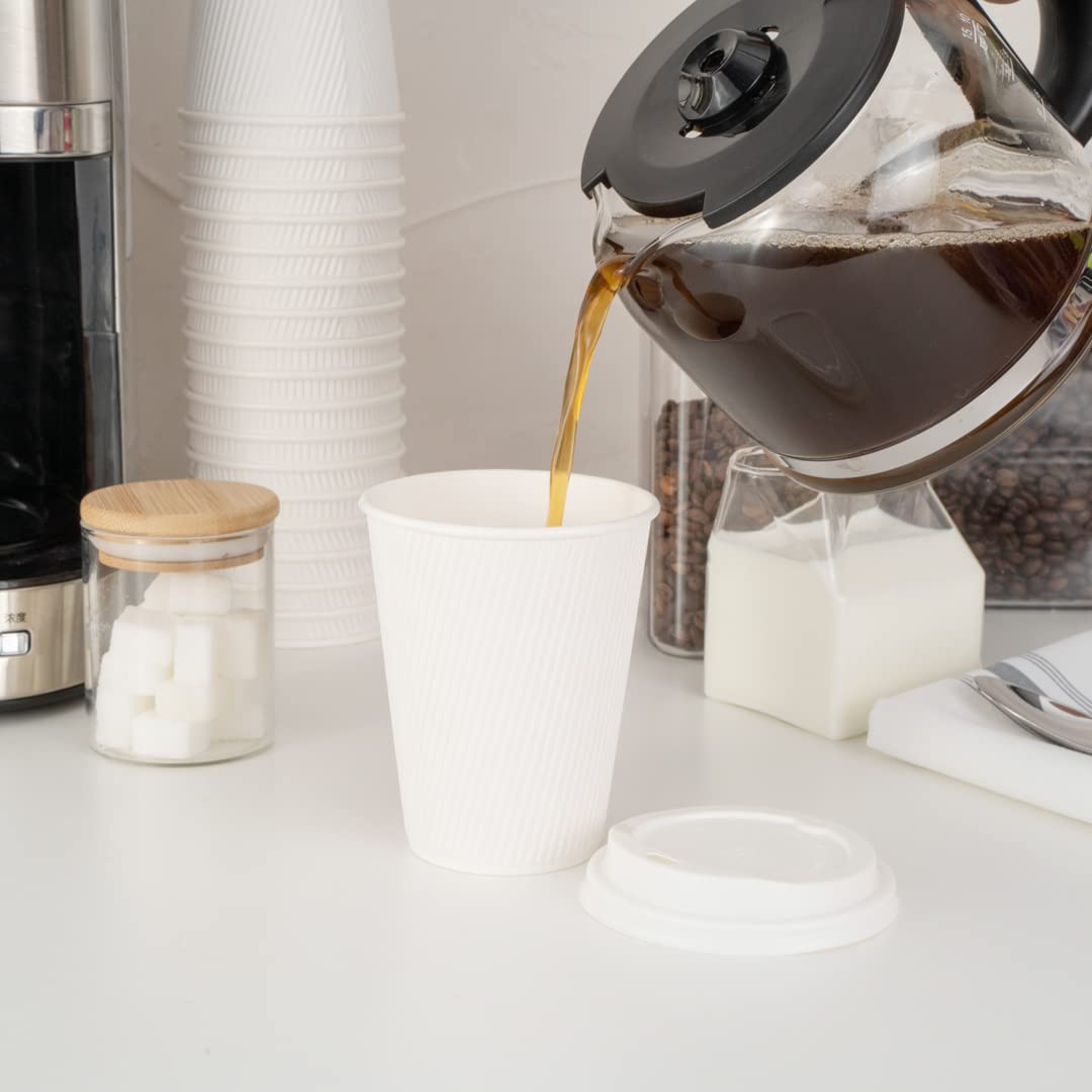 12oz Disposable Coffee Cups - 25 Pack Double Wall Insulated Hot Cups for Coffee, Tea & More | White Paper Cups with Rolled Rim | Lids Sold Separately | Perfect for Coffee Shops, Offices & Catering Events