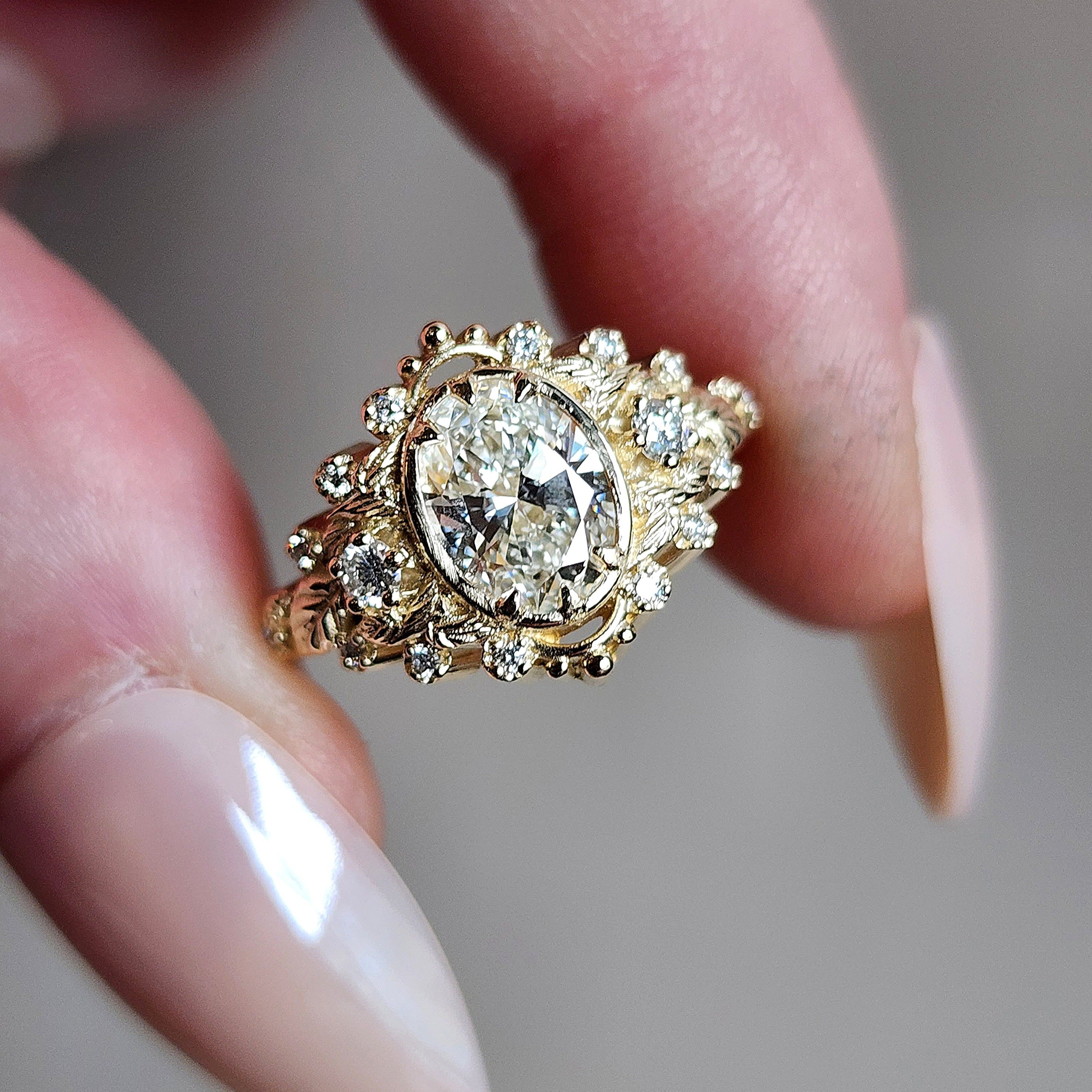 Natura Engagement Ring Setting with Natural Diamond Side Stones & Leaf Design - Customize Your Own Ring for Weddings, Proposals & Anniversaries