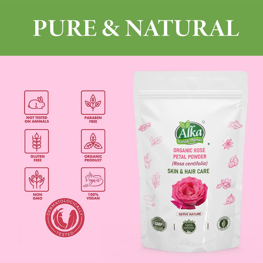 Pure & Natural Rose Petal Powder (Rosa Centifolia) for Skin & Hair Care - 100g | Brightening Face Mask, Tan Removal & Glow Treatment | Ayurvedic Beauty Solution for Radiant Skin & Healthy Hair | Perfect for DIY Spa, Facial Treatments & Natural Skincare Routines