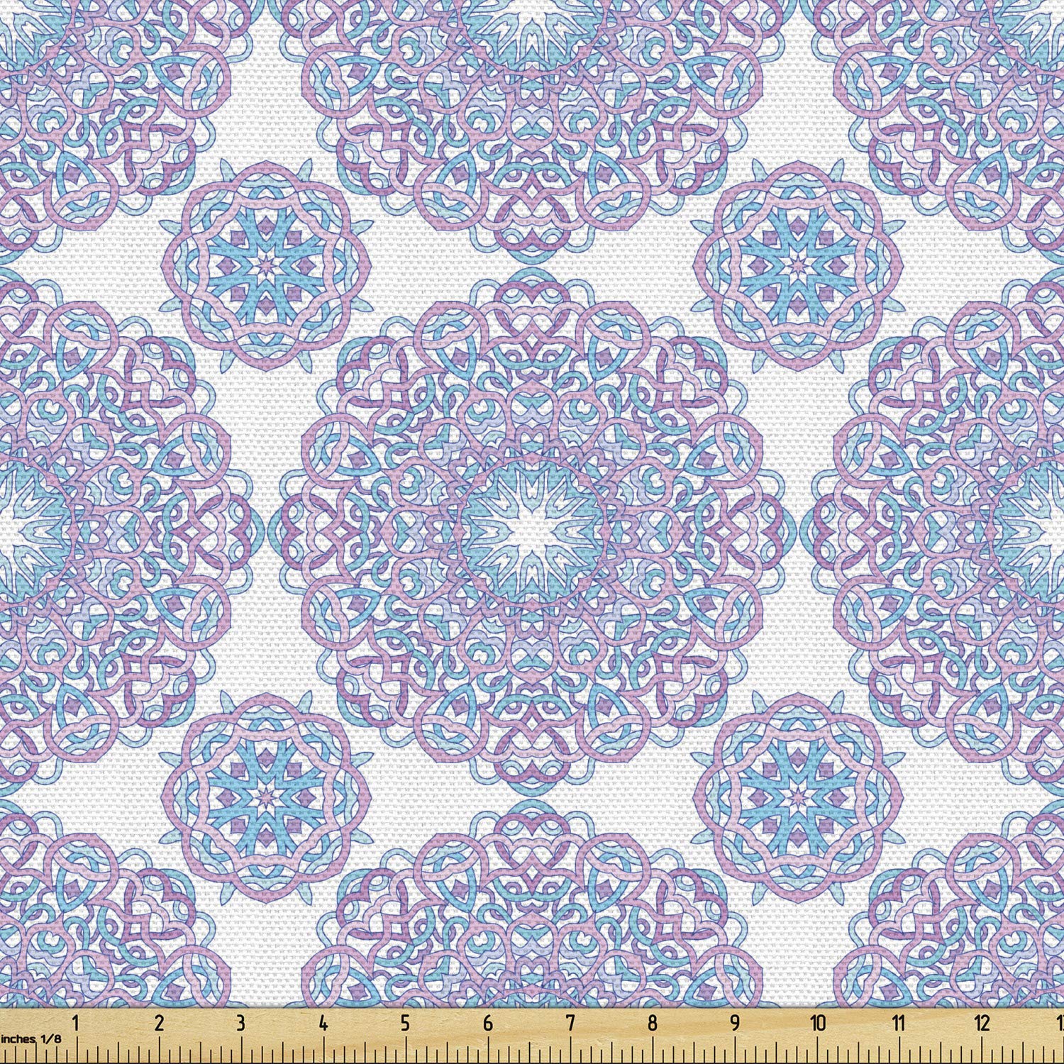 Ambesonne Mandala Fabric by The Yard - Pastel Yoga Meditation Cultural Print with Entangled Floral Lines - Decorative Upholstery & Home Decor Fabric (10 Yards, Lilac Blue White) - Perfect for Yoga Studios, Bohemian Home Decor, Meditation Spaces & DIY Craft Projects
