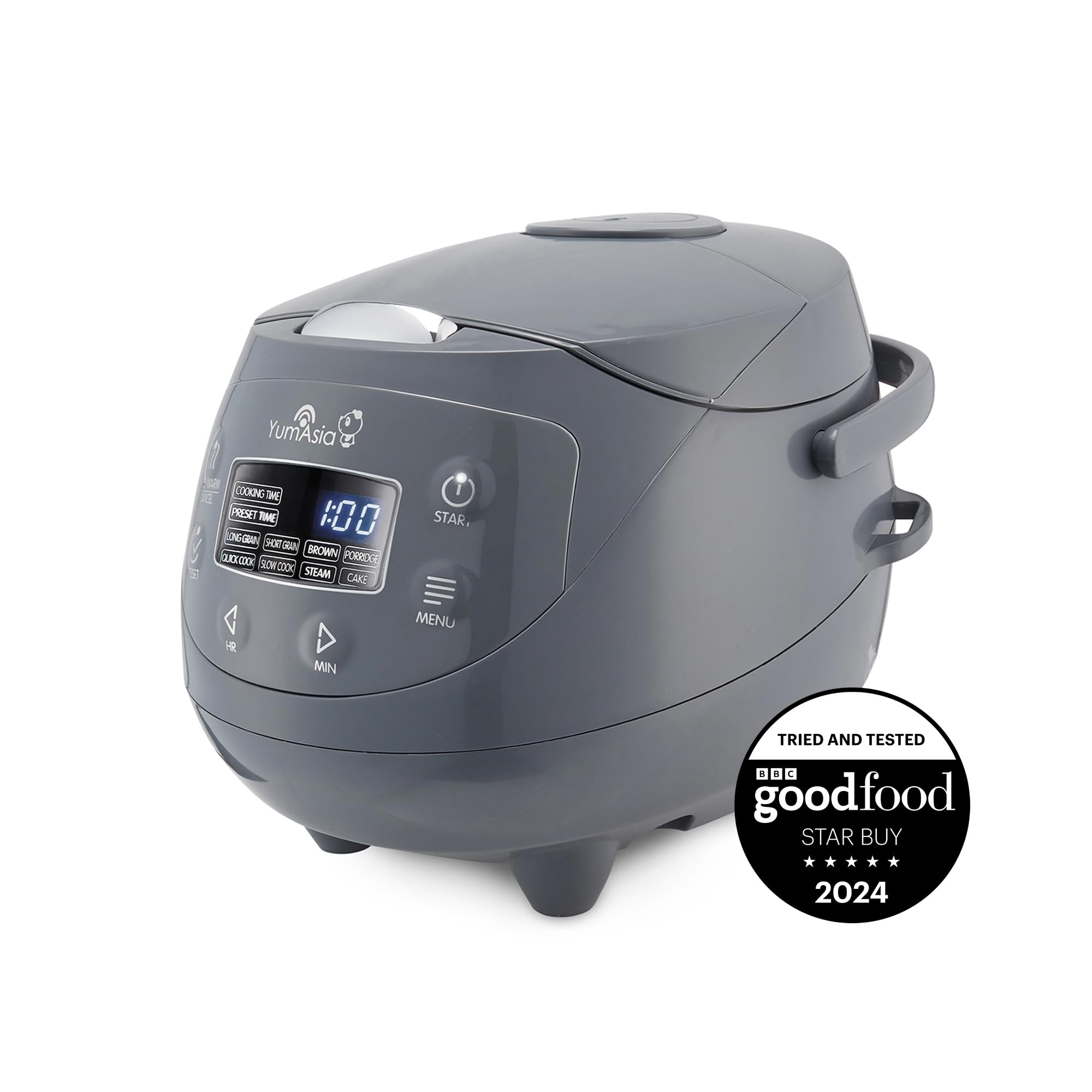 Yum Asia Panda Mini Rice Cooker with Ceramic Bowl - 3.5 Cup (0.63L) Fuzzy Logic Rice Cooker | 4 Cooking Modes + 4 Multicooker Functions | LED Display | 220-240V | Perfect for Dorms, Small Kitchens & Travel (Cobalt Grey)