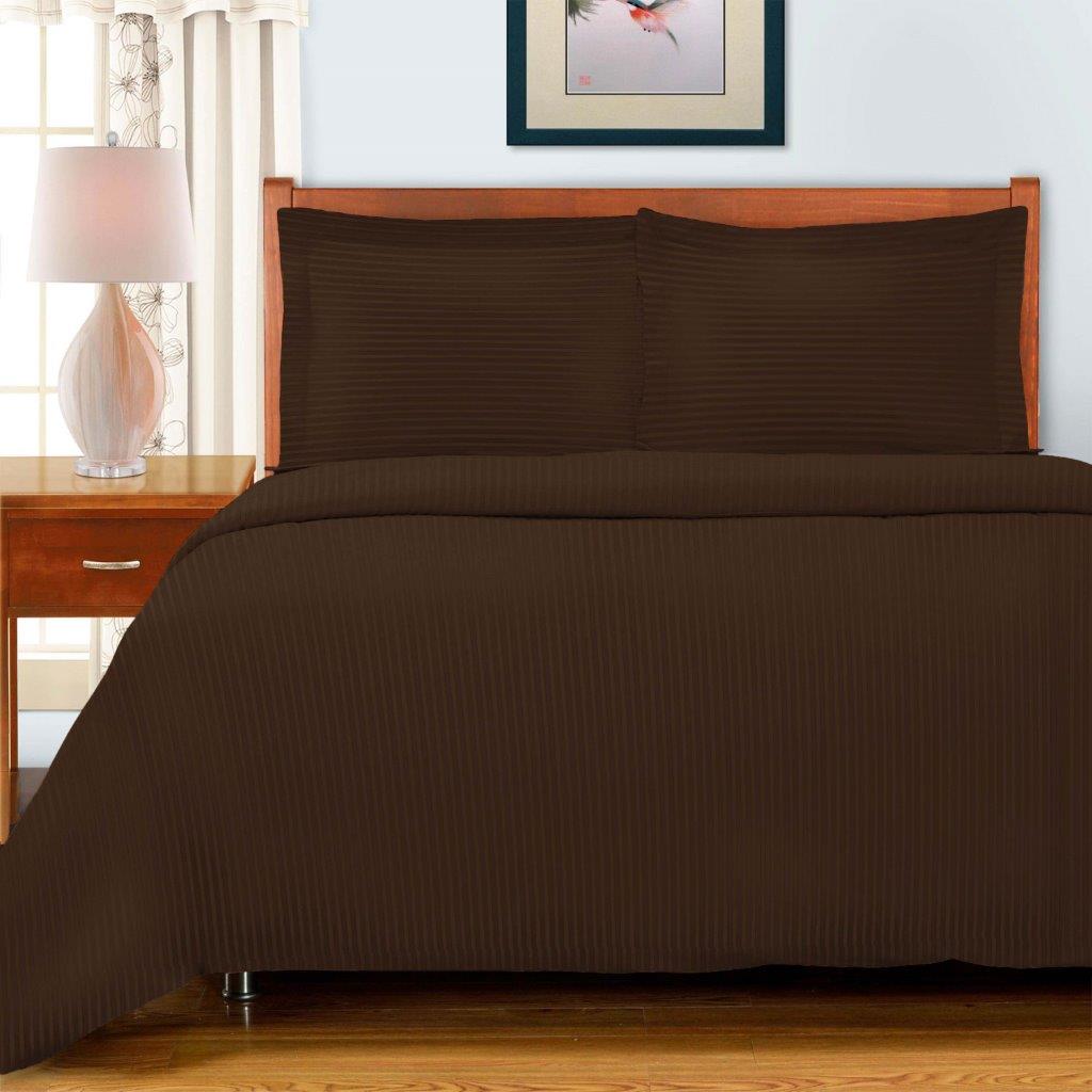 Luxury Egyptian Cotton 600 Thread Count Duvet Cover Set - Queen Size, Striped Design for Bedroom Decor | Soft & Breathable Bedding Set for Hotels, Guest Rooms & Master Bedrooms