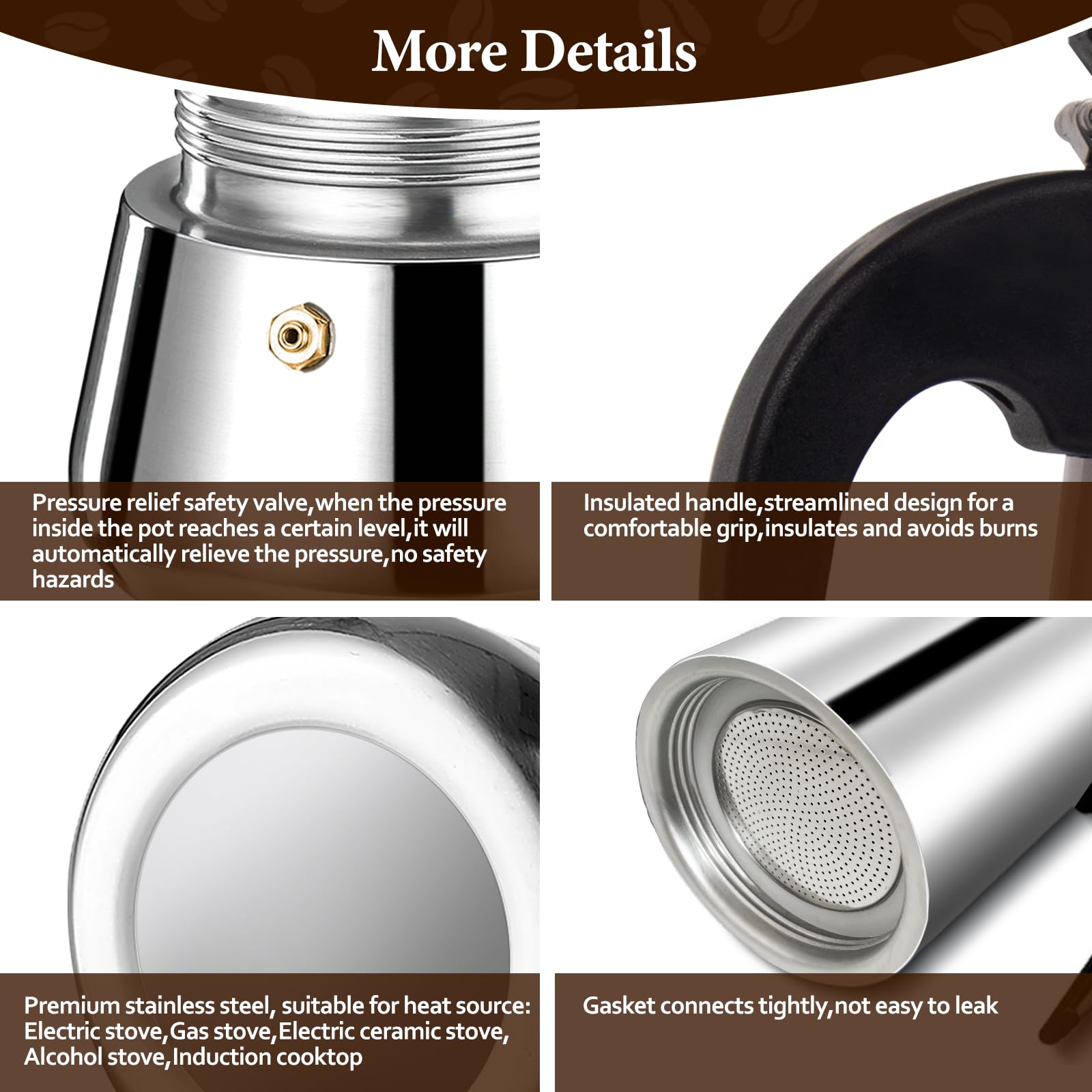 4 Cup Moka Pot Percolator - 200ml Italian Stovetop Espresso Maker, Stainless Steel Coffee Brewer for Induction & Ceramic Stoves | Perfect for Home Baristas, Camping & Classic Cafe Style Coffee