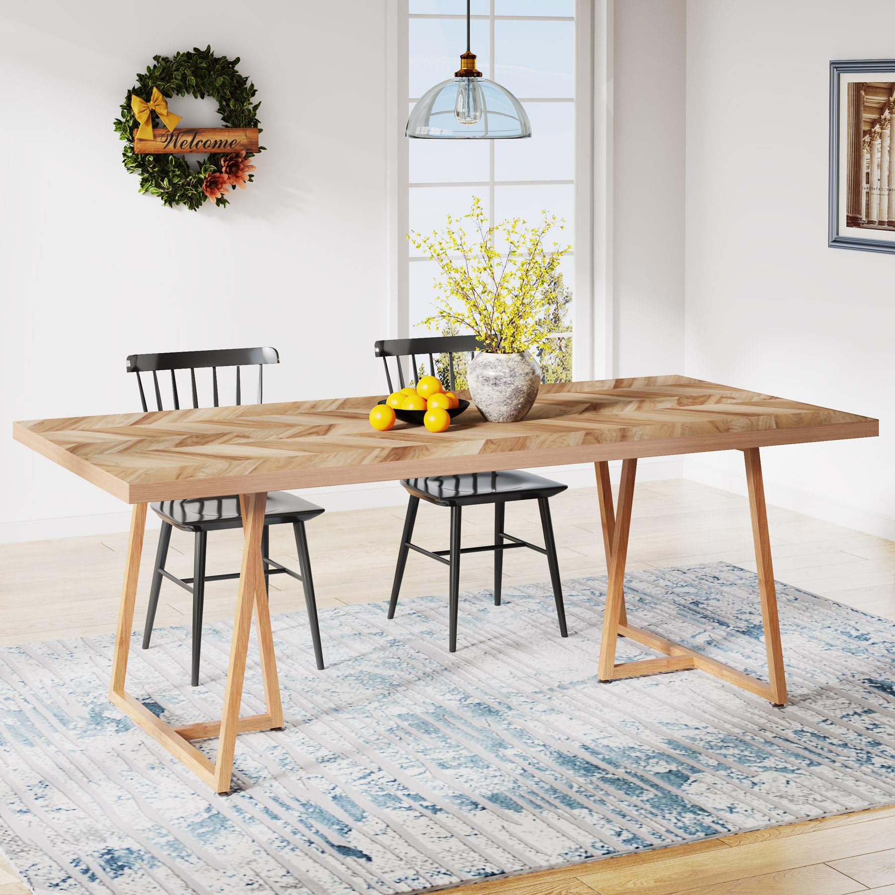 Tribesigns 70.9 Inch Solid Wood Farmhouse Dining Table for 6-8 People - Heavy Duty Rectangular Kitchen Table with Industrial Metal Legs - Walnut Finish Dining Room & Living Room Furniture - Ideal for Family Dinners, Entertaining Guests, Home Decor, and Small Space Dining Areas