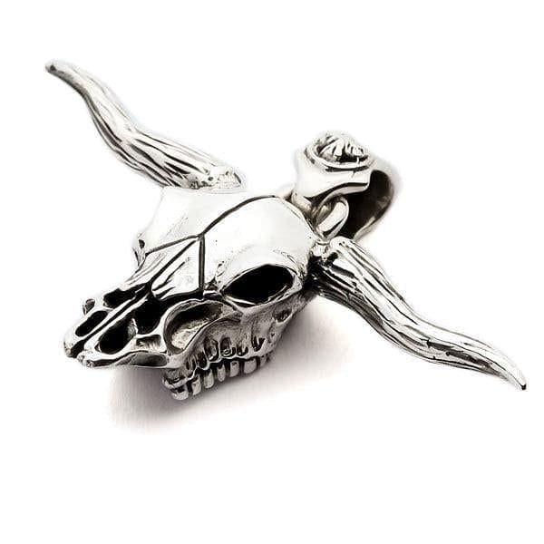 Buffalo Bull Skull Head Sterling Silver Biker Pendant Necklace for Men - Gothic Punk Rock Jewelry Gift for Motorcycle Riders - Perfect for Biker Events, Concerts, and Edgy Fashion Styles