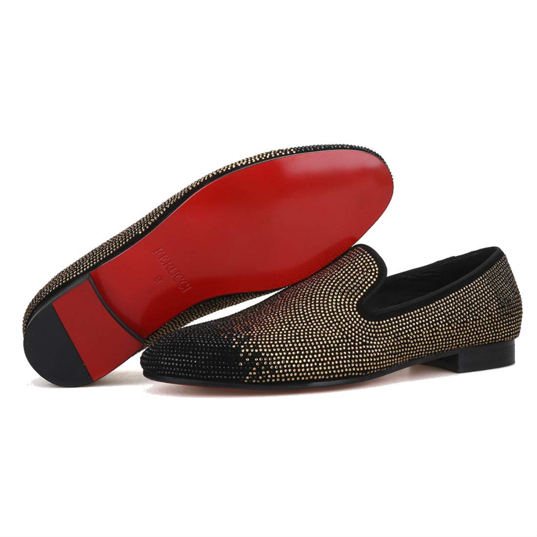FERUCCI Men's Black & Gold Crystal Rhinestone Loafers - Luxury Slip-On Shoes for Casual Wear, Parties & Special Occasions