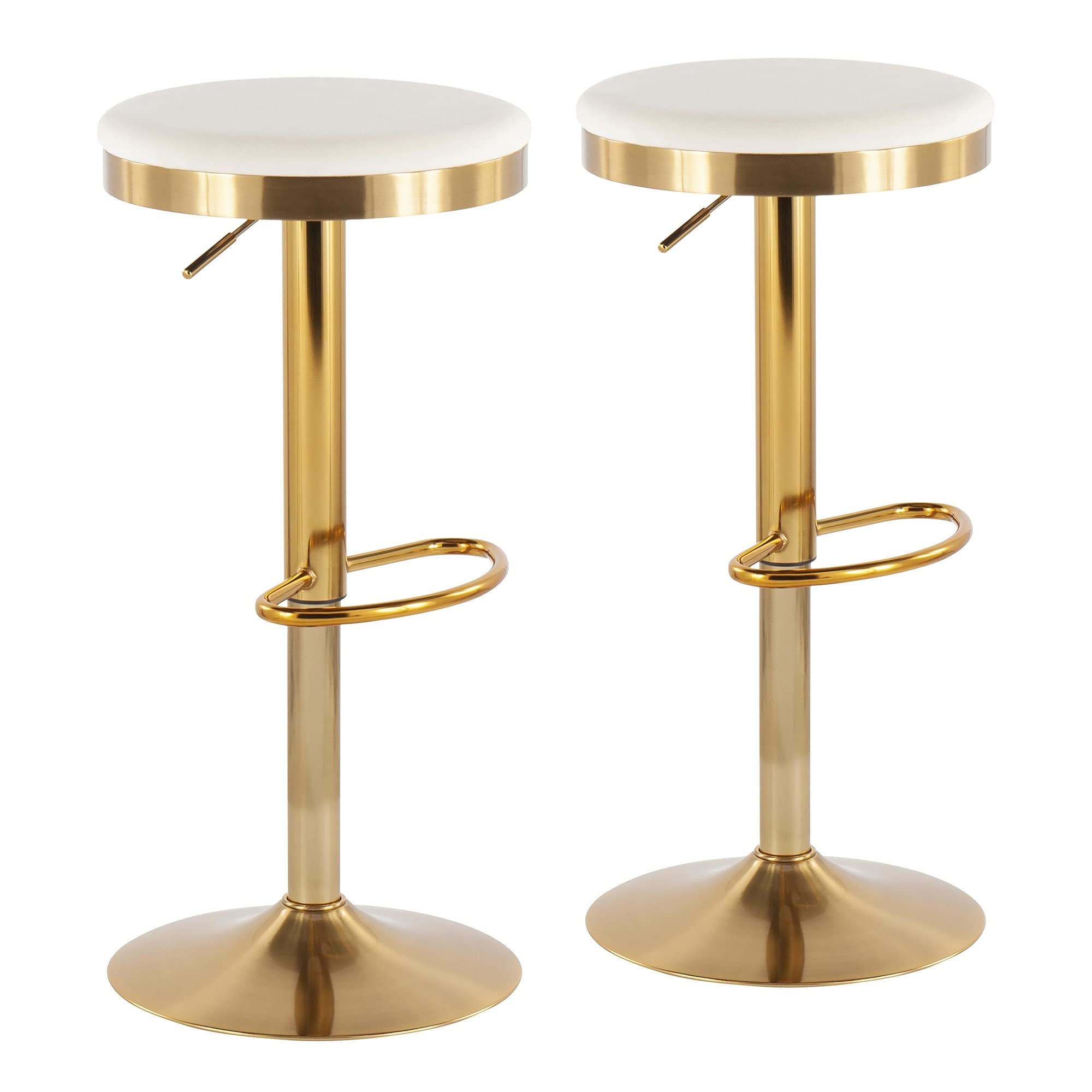 LumiSource Dakota Adjustable Swivel Bar Stool Set of 2 - Gold Upholstered Bar Chairs for Kitchen Island, Home Bar & Dining Counter - Comfortable Counter Height Stools with Footrest