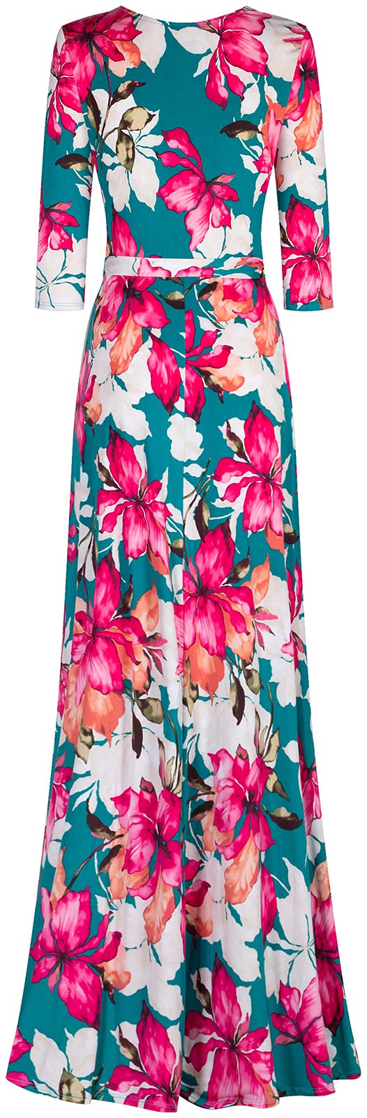 Women's 3/4 Sleeve V-Neck Printed Maxi Wrap Dress - Floral Summer Dress for Easter, Mother's Day & Festivals - Green Flowy Midi Dress for Casual Outings, Beach Vacations & Special Occasions