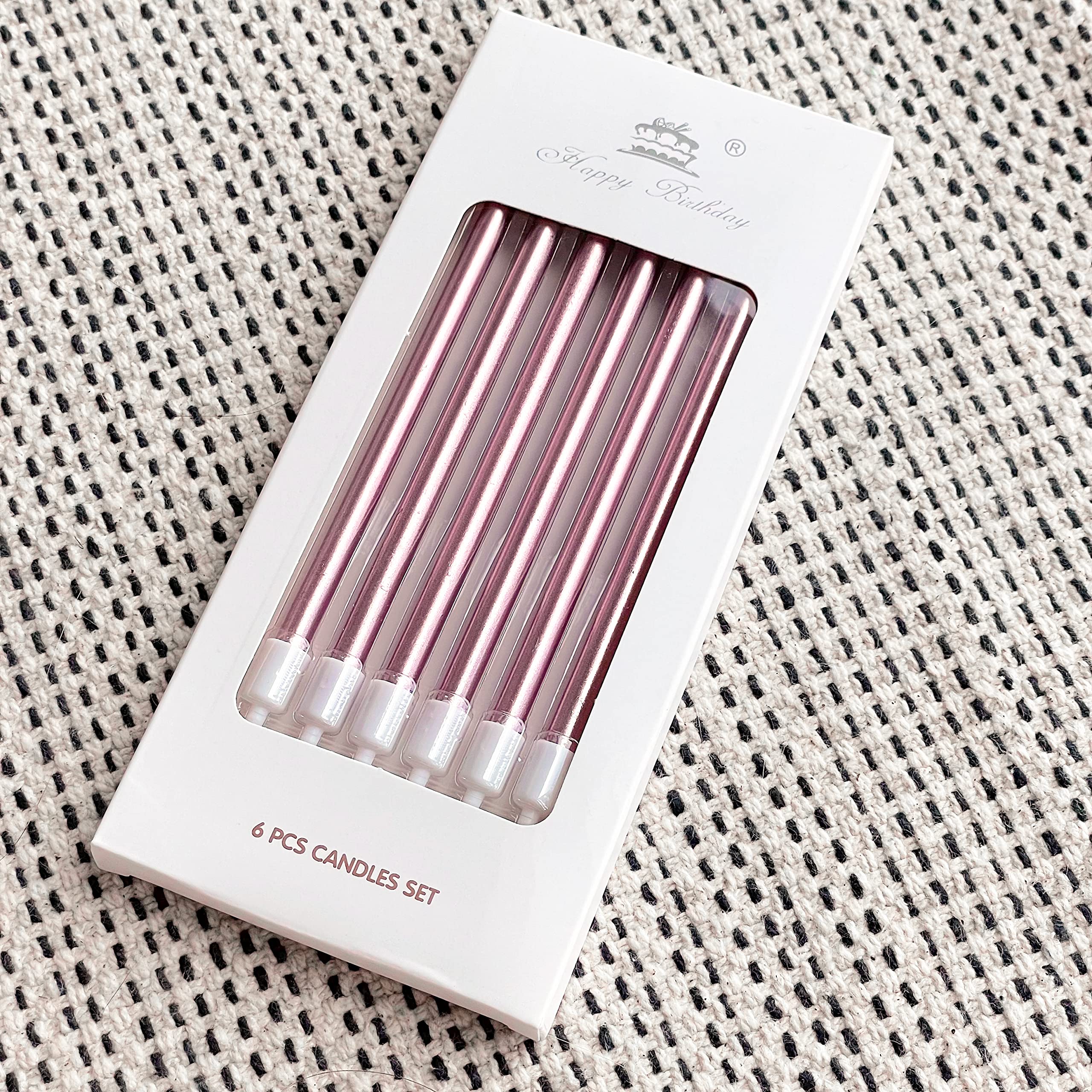 24 Count Metallic Pink Birthday Candles - Long Thin Cake Candles with Holders for Cupcakes, Wedding Cakes & Birthday Party Decorations | Perfect for Birthday Parties, Baby Showers & Wedding Celebrations