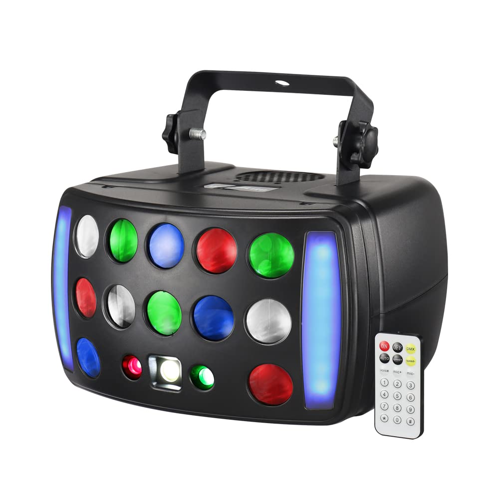 Olaalite 4-in-1 DJ Party Light with RGBW Derby Beam, LED Strobe, Red Green Starry & Marquee Effects - Professional Stage Lighting for Weddings, Bars, Clubs, Disco Parties & Festivals | Perfect for DJ Performances & Event Entertainment