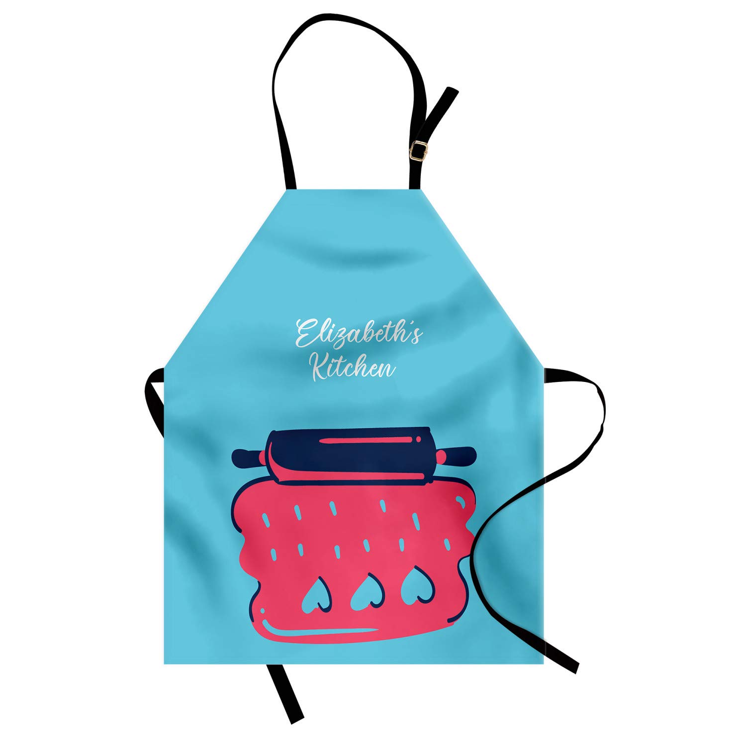 Ambesonne Personalized Chef Apron for Baking & Cooking - Cartoon Love & Rolling Pin Dough Design, Adjustable Neck Bib for Adults - Dark Coral | Perfect for Home Cooks, BBQ Parties & Culinary Gifts