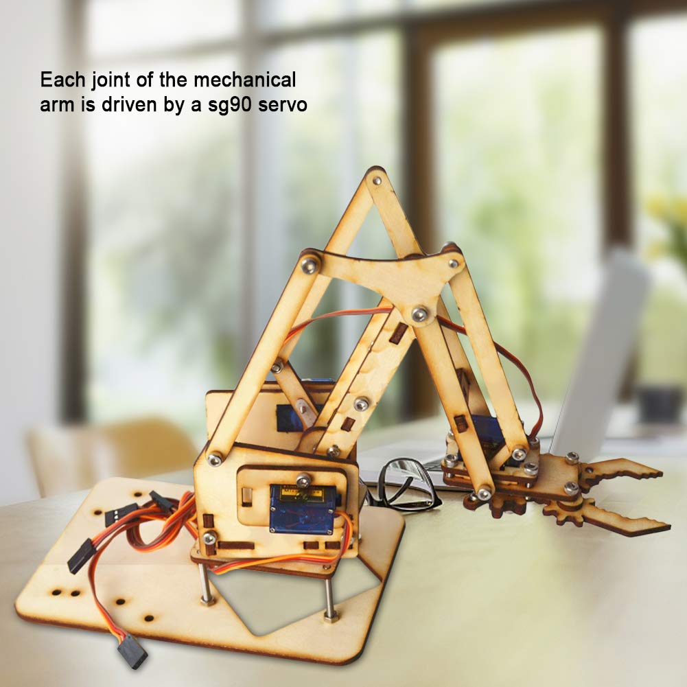4 DOF Robot Arm Kit - DIY Wooden Robotic Arm with SG90 Servos for Arduino & Raspberry Pi | STEM Learning, Coding Projects, Home Automation & Industrial Prototyping