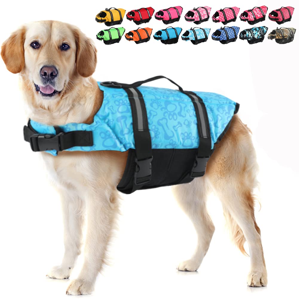 EMUST Dog Life Jacket - High Buoyancy Dog Flotation Vest for Swimming, Boating & Beach Safety - Adjustable Pet Life Vest for Small, Medium & Large Dogs (Blue Bones Design, Size M) - Perfect for Water Activities, Pool Play & Marine Adventures