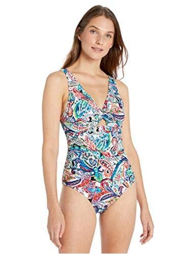 Chaps Women's Core Solids Shirred Ruffle Surplice Underwire One Piece Swimsuit - Flattering One-Piece Bathing Suit for Beach, Pool & Vacation