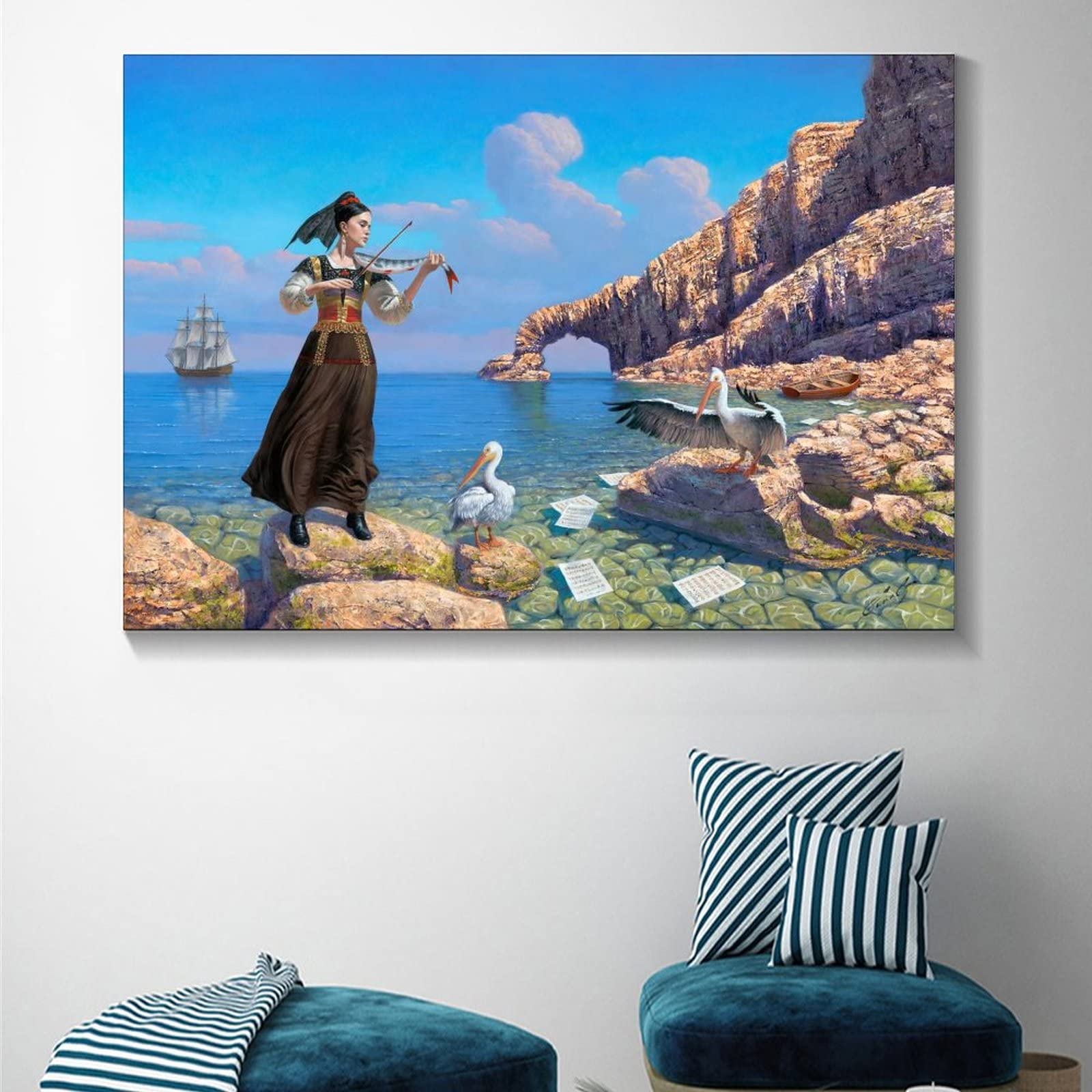 LVUPIIG Songs of The Islands Surrealism Art Print - 12x18 Inch (30x45cm) Canvas Wall Art for Living Room & Bedroom - Tropical Island Decor, Beach House Painting, Boho Home Decor