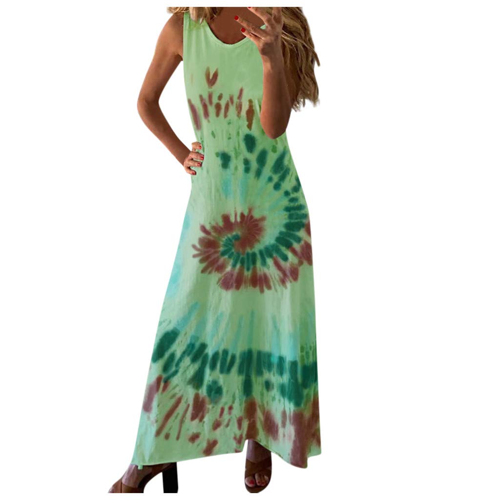 Ulanda Women's Tie Dye Summer Beach Dress - Casual Spaghetti Strap Maxi Dress, Sleeveless Sling Midi Dress for Vacation, Pool Party & Boho Outfits