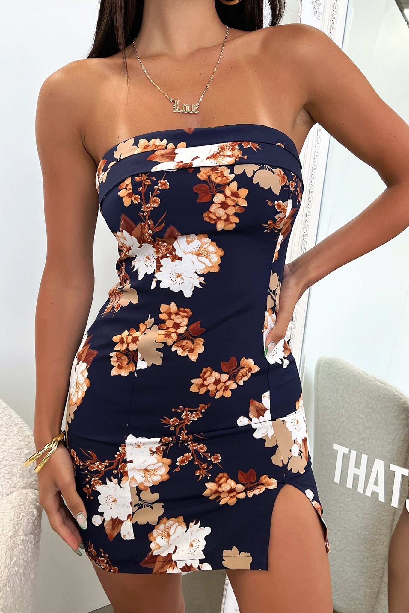 Elegant Navy Floral Charm Dress for Women - Perfect for Parties, Weddings & Special Occasions