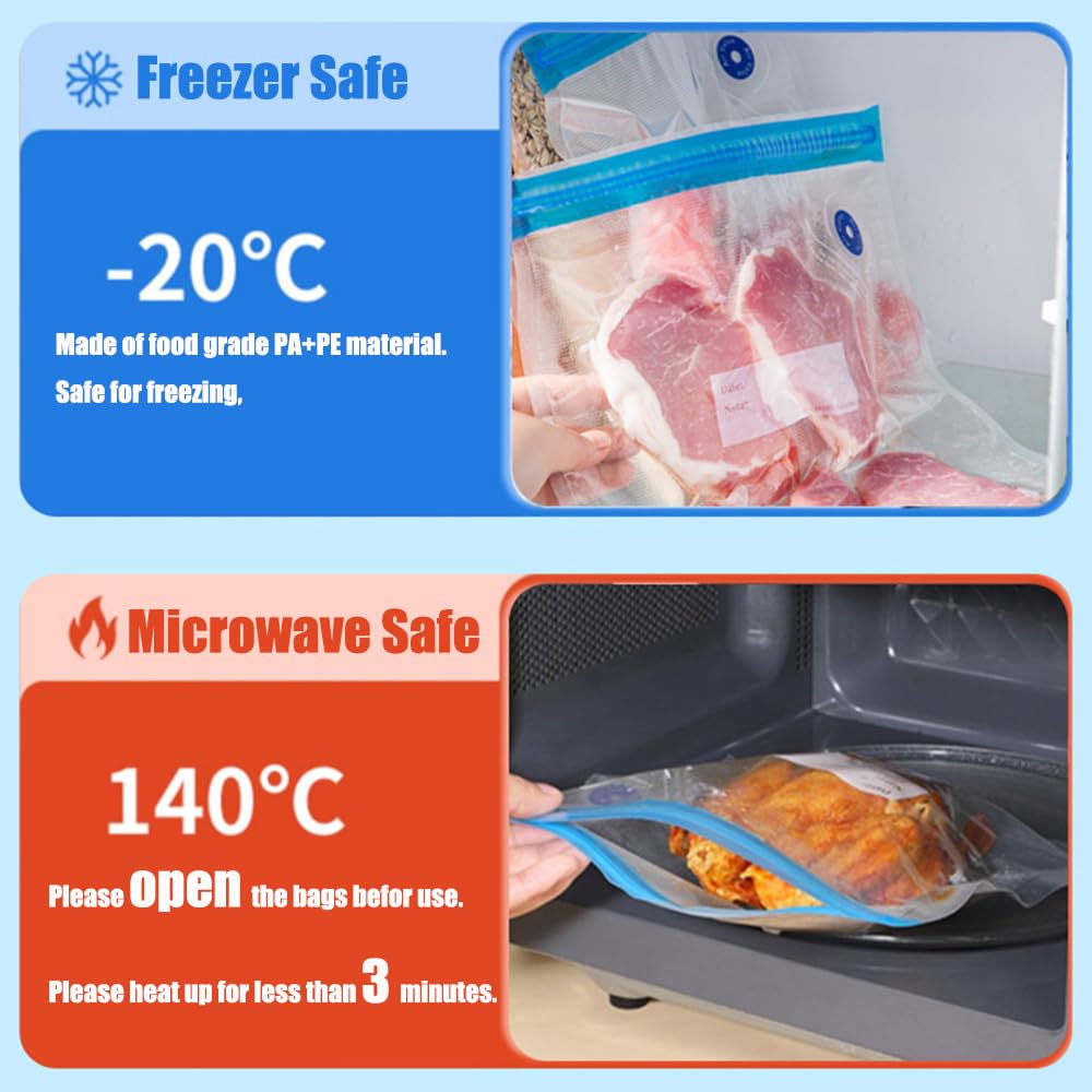 Premium Reusable Vacuum Sealer Bags - 15 Pack Large 11.8x13.4in (30x34cm) BPA Free Sous Vide Bags with 4 Sealing Clips | Ideal for Food Preservation, Meal Prep & 3D Printer Filament Storage | Perfect for Sous Vide Cooking, Freezing & Vacuum Sealing