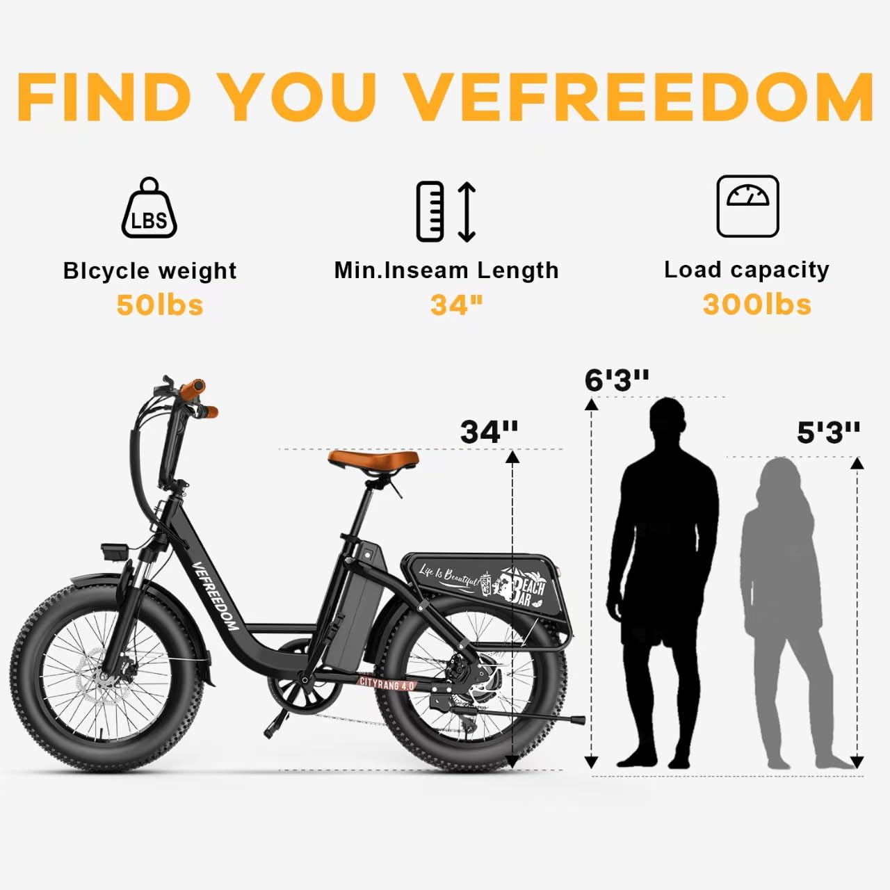 1500W Peak Electric Bike for Adults - 48V 20Ah Removable Battery, 70 Miles Max Range & 30MPH Speed - 20