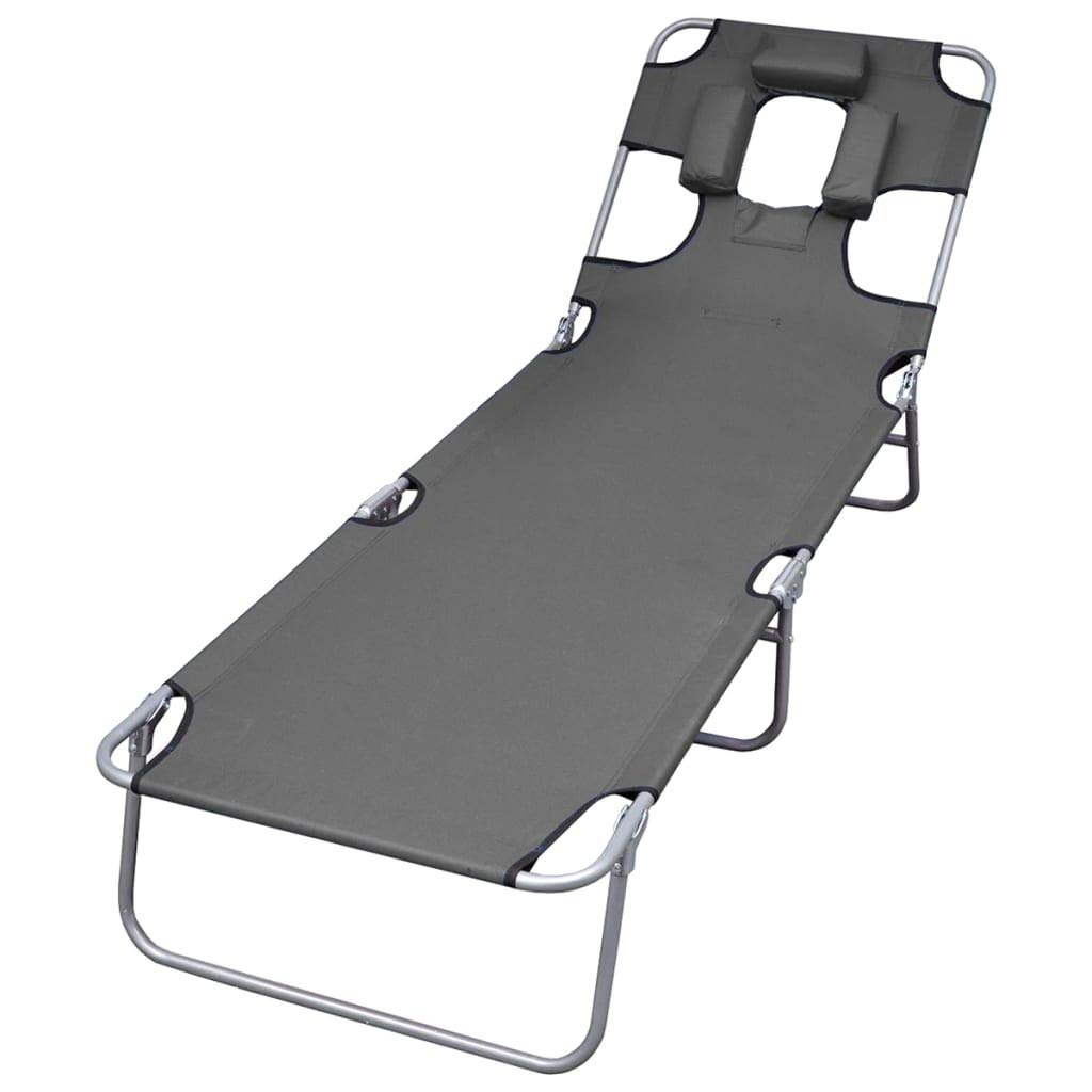 Portable Folding Beach Chair with Head Cushion - Heavy Duty Sunbathing Recliner for Outdoor, Patio, Poolside & Backyard - Steel Frame & Oxford Fabric - Perfect for Relaxing, Camping & Beach Vacations