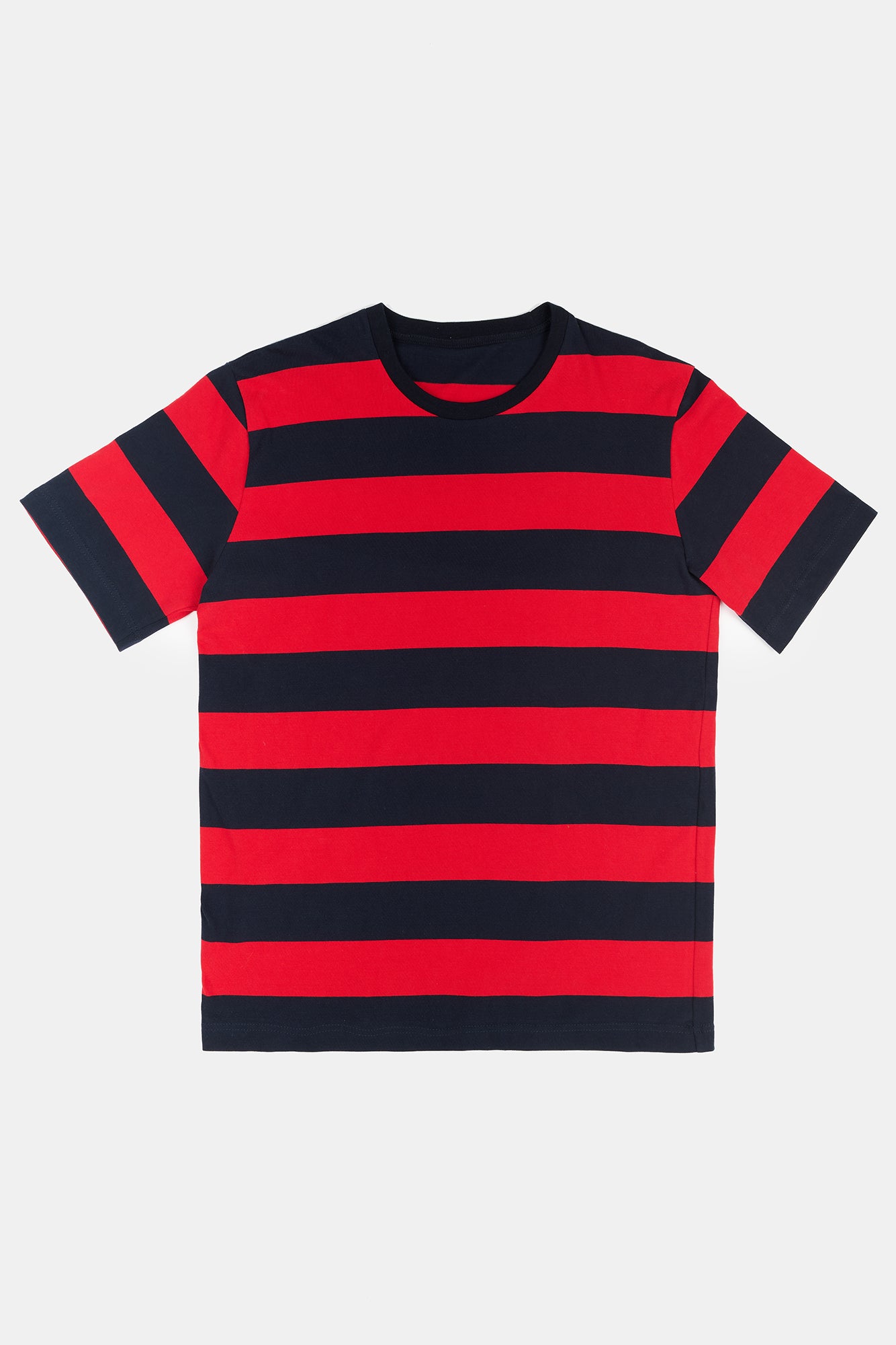 Men's Wide Stripe Short Sleeve T-Shirt - Navy & Red Casual Cotton Tee for Summer Outfits, Beach Wear and Everyday Comfort
