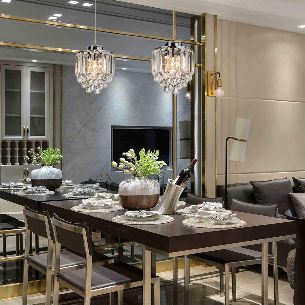 3 Pack Crystal Pendant Light Fixtures - Modern Chrome Chandelier for Kitchen Island, Dining Room, Living Room & Bar | Elegant Hanging Lighting for Home Decor & Commercial Spaces