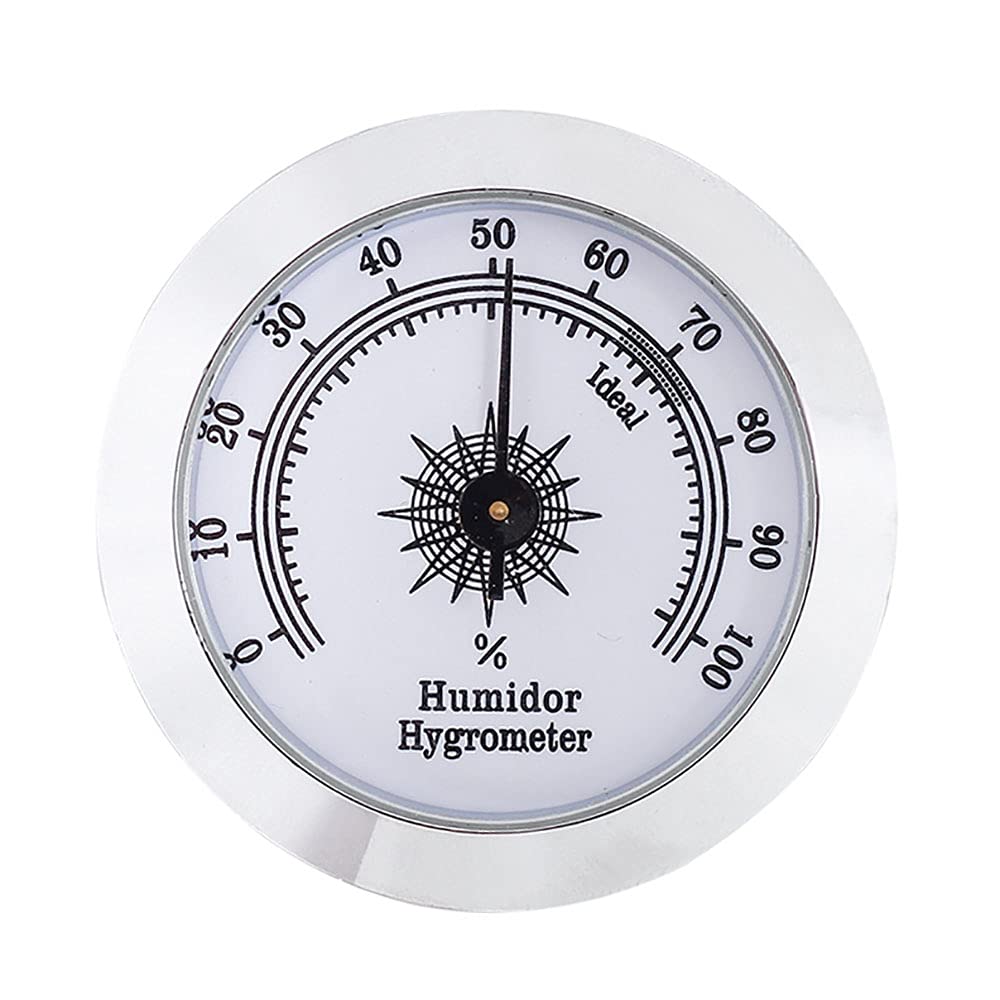 49mm Round Alloy Analog Hygrometer - Accurate Humidity Gauge for Humidors, Guitar Cases, Violin Cases & Cigar Boxes (Silver) | Perfect for Maintaining Optimal Moisture Levels in Musical Instruments & Tobacco Storage
