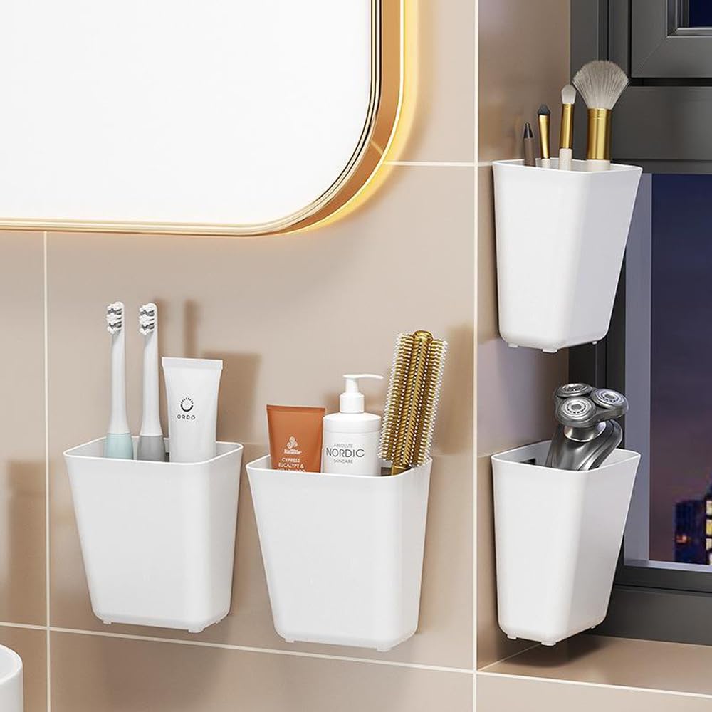 Nmgkokew 4-Piece Self-Adhesive Wall Mounted Storage Box Organizer - Kitchen Cabinet, Wardrobe, Bathroom & Refrigerator Storage Solution for Small Items - Perfect for Home, Office & Dorm Organization