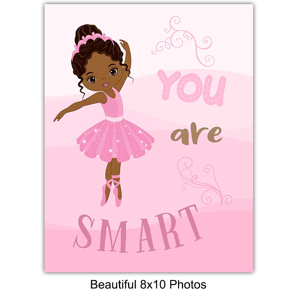 Black Ballerina Wall Art - African American Girl Room Decor for Toddler, Nursery & Little Girls Bedroom - Pink Themed Positive Quotes Wall Decorations | Perfect for Baby Shower Gifts, Kids Room Makeover & Inspirational Home Decor