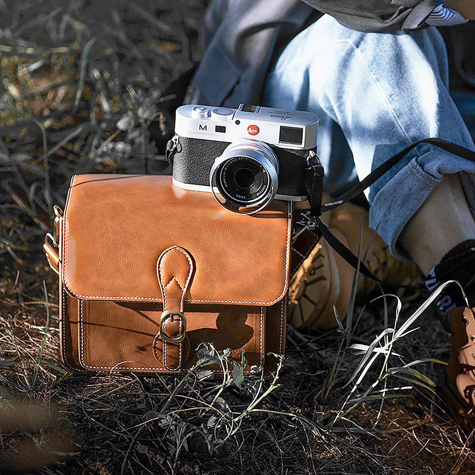 Waterproof Retro Camera Shoulder Bag for Canon Nikon Sony DSLR/SLR Mirrorless Cameras & Lenses - Compact Travel Photography Accessory (Black/Brown) - Perfect for Outdoor Shooting, Travel & Daily Use