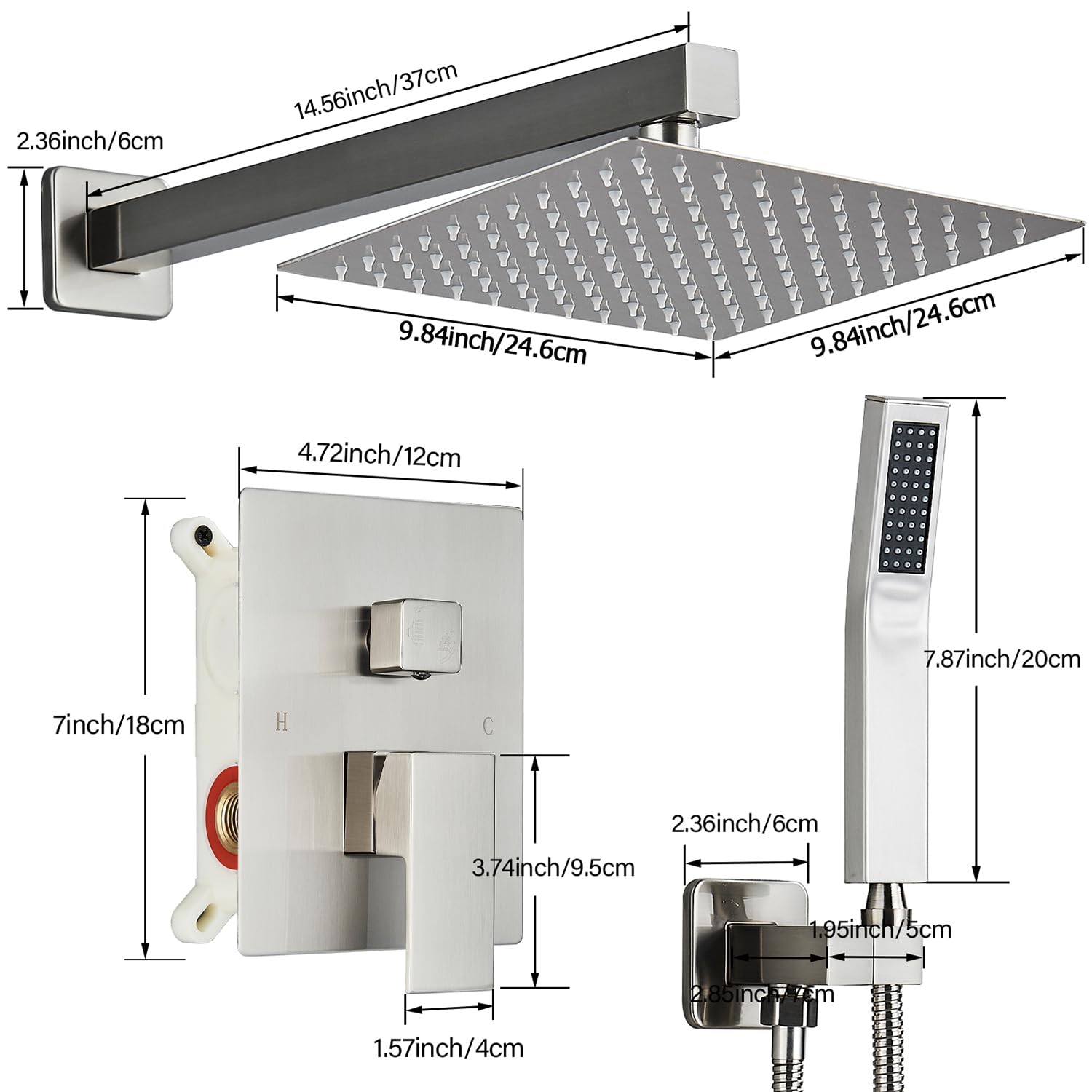 Votamuta 10 Inch Rainfall Shower System - Wall Mounted Shower Faucet Set with Full Brass Trim Kit & Shower Valve in Brushed Nickel - Perfect for Bathroom Renovation & Spa-Like Shower Experience