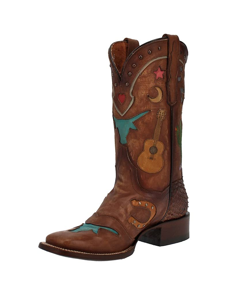 Dan Post Women's Western Boots - Tooled Inlay Design, Mid Calf, 1-2