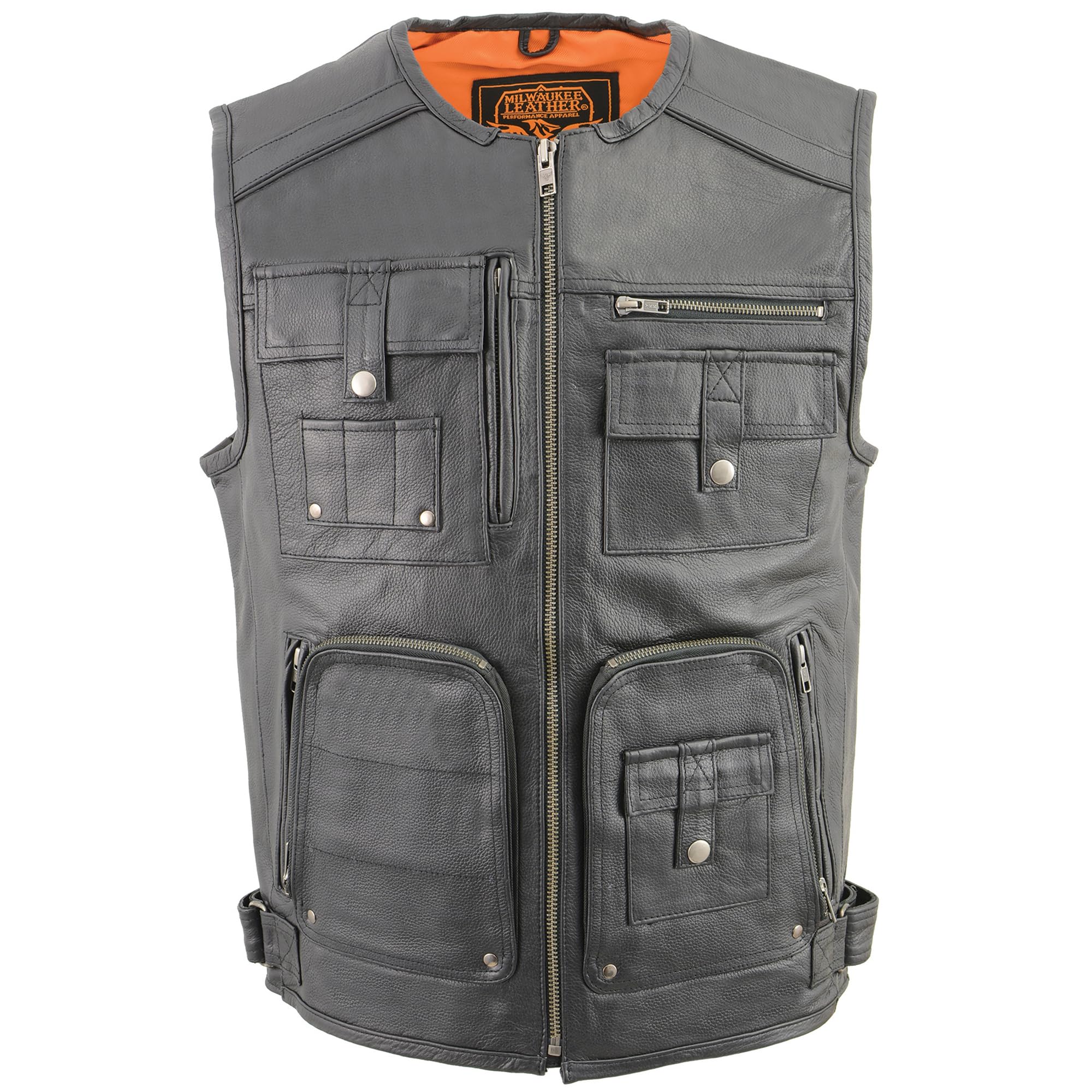 Milwaukee Leather MLM3580 Men's Zipper Front Utility Vest with Multiple Pockets - Perfect for Outdoor Work, Hunting & Casual Wear