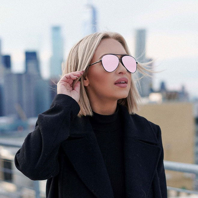 Rose Gold Aviator Sunglasses for Women - Classic Metal Frame UV Protection - Perfect for Driving, Beach & Outdoor Activities