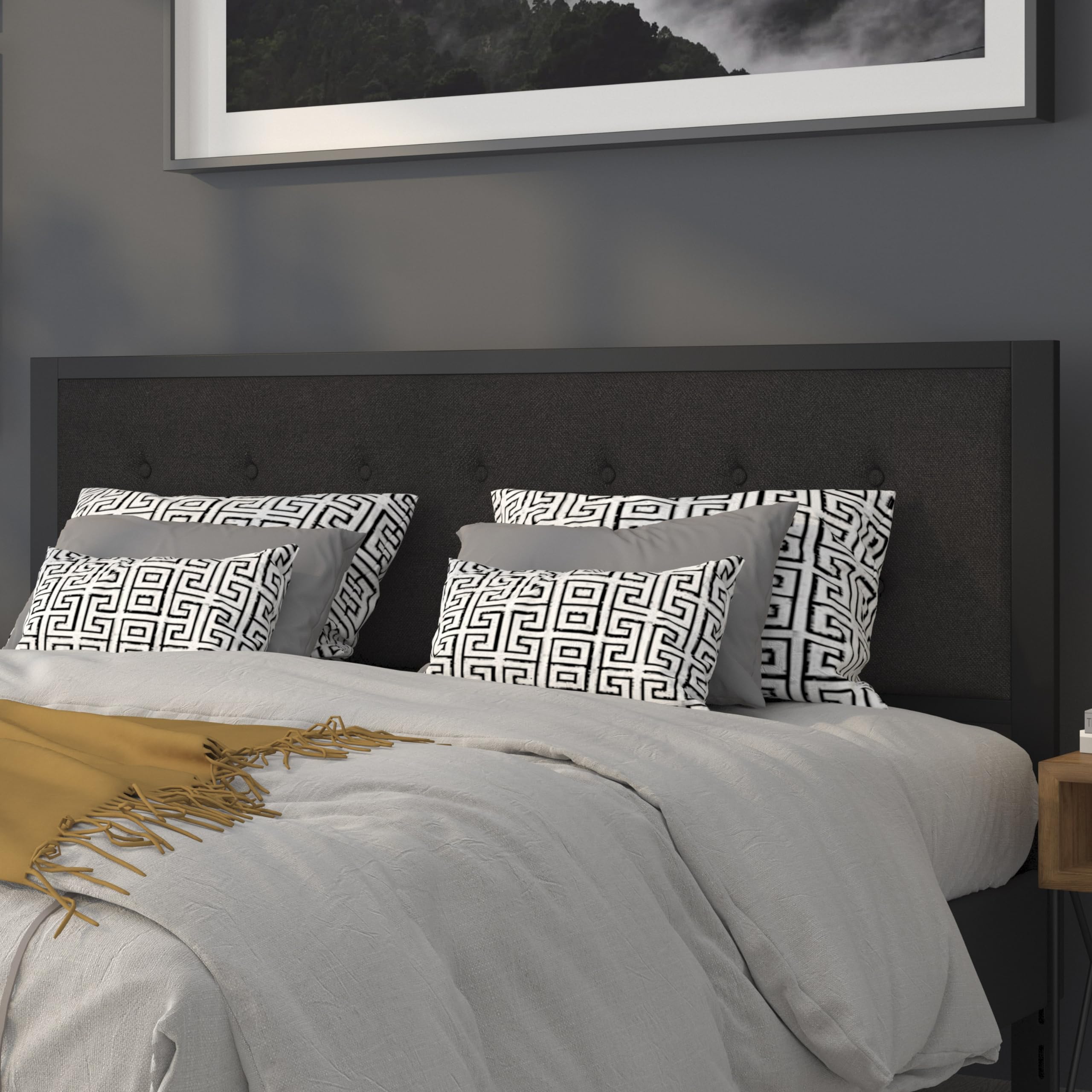 Flash Furniture Bristol Metal Tufted Upholstered King Size Headboard - Black Fabric Upholstery for Bedroom Decor & Luxury Bed Frame Upgrade