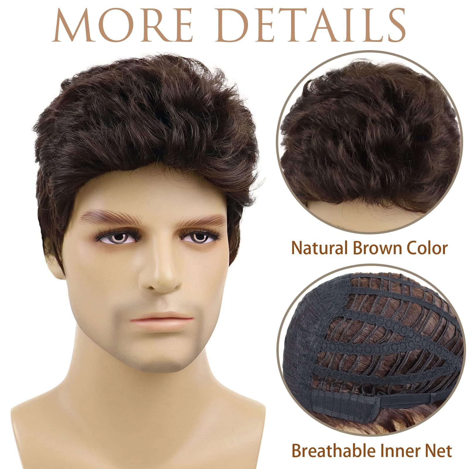 GNIMEGIL Short Brown Synthetic Hair Wig for Men - Natural Looking Toupee for Costume Parties, Cosplay & Daily Wear