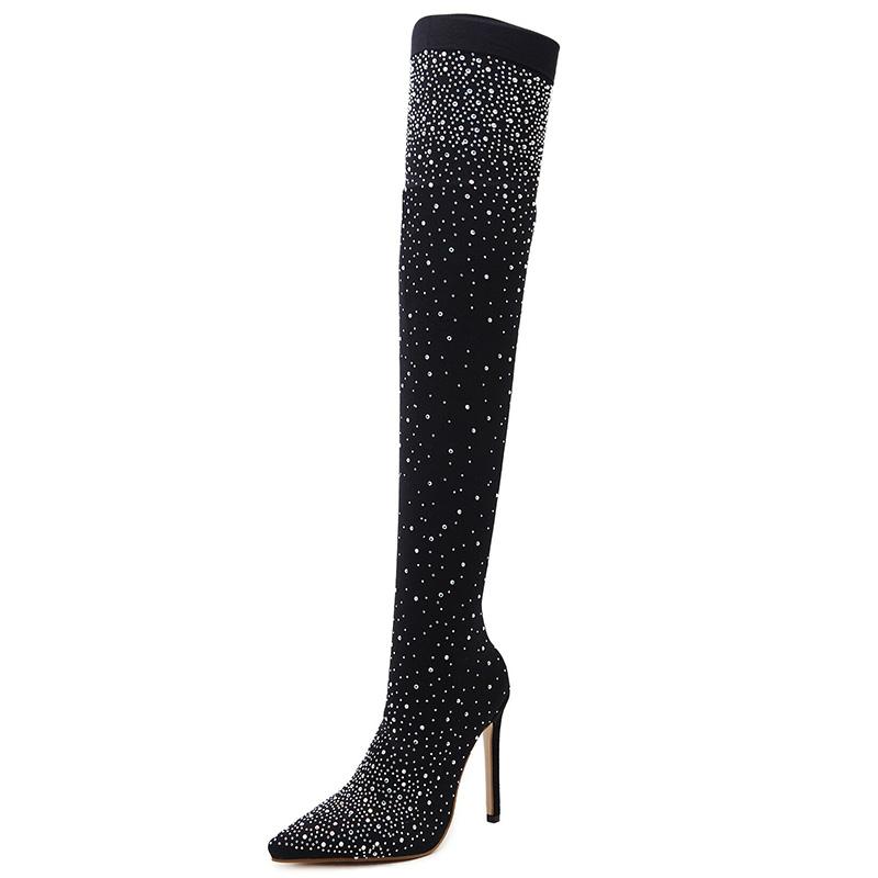 Luxury Rhinestone Stiletto Boots for Women - Sparkling High Heel Ankle Boots with Crystal Decor - Perfect for Evening Parties, Nightclubs & Special Occasions