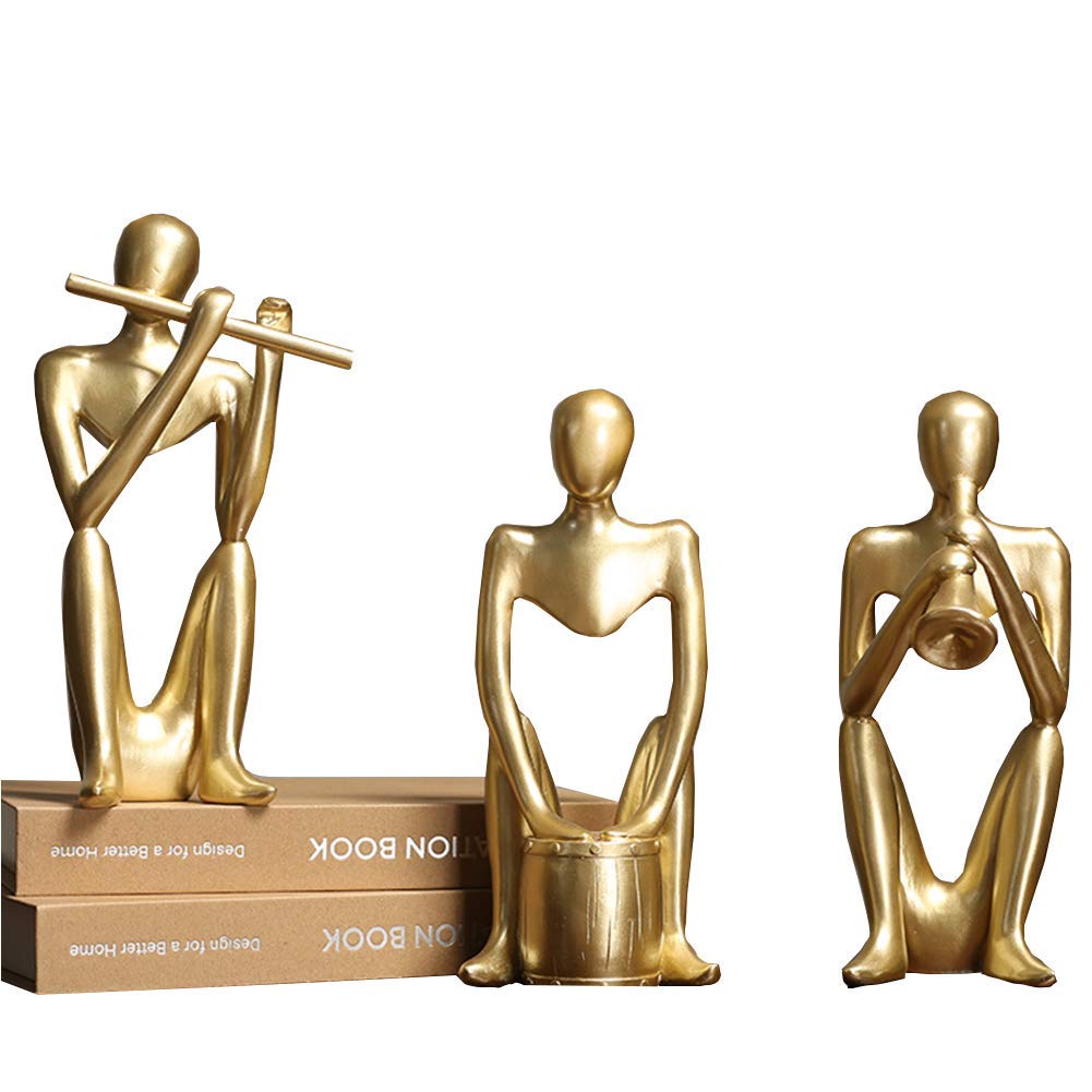 Abstract Gold Resin Statue Figurines - 3Pcs Modern Home & Office Decor Set for Bookshelf, Desktop, Living Room, Bedroom - Elegant Wedding & Housewarming Gift Idea for Artistic Interior Design