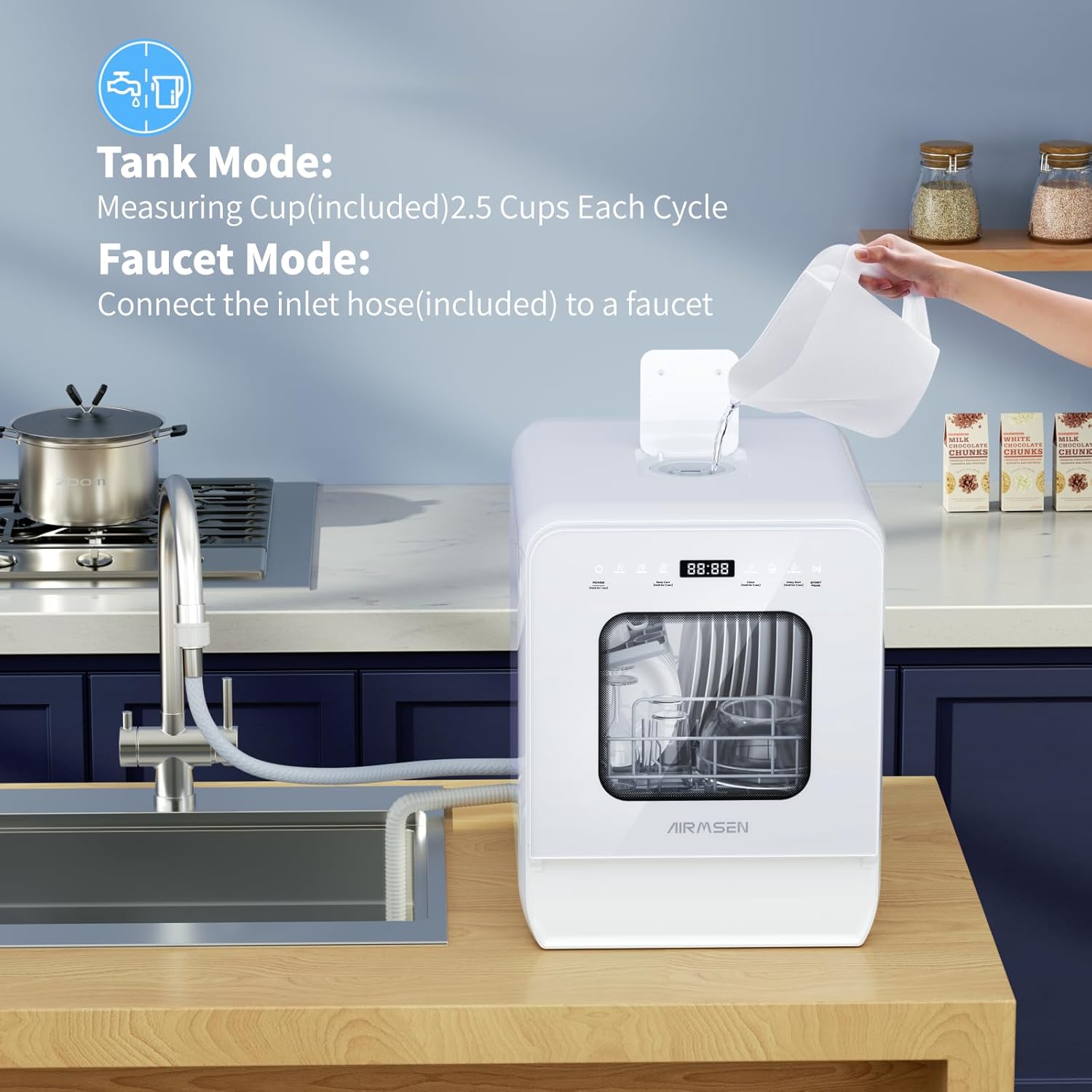 Portable Countertop Dishwasher with Built-in Water Tank - Compact 3 Place Setting Mini Dishwasher for Small Kitchens, Apartments, RVs & Dorms - Energy Efficient & Quiet Cleaning Solution