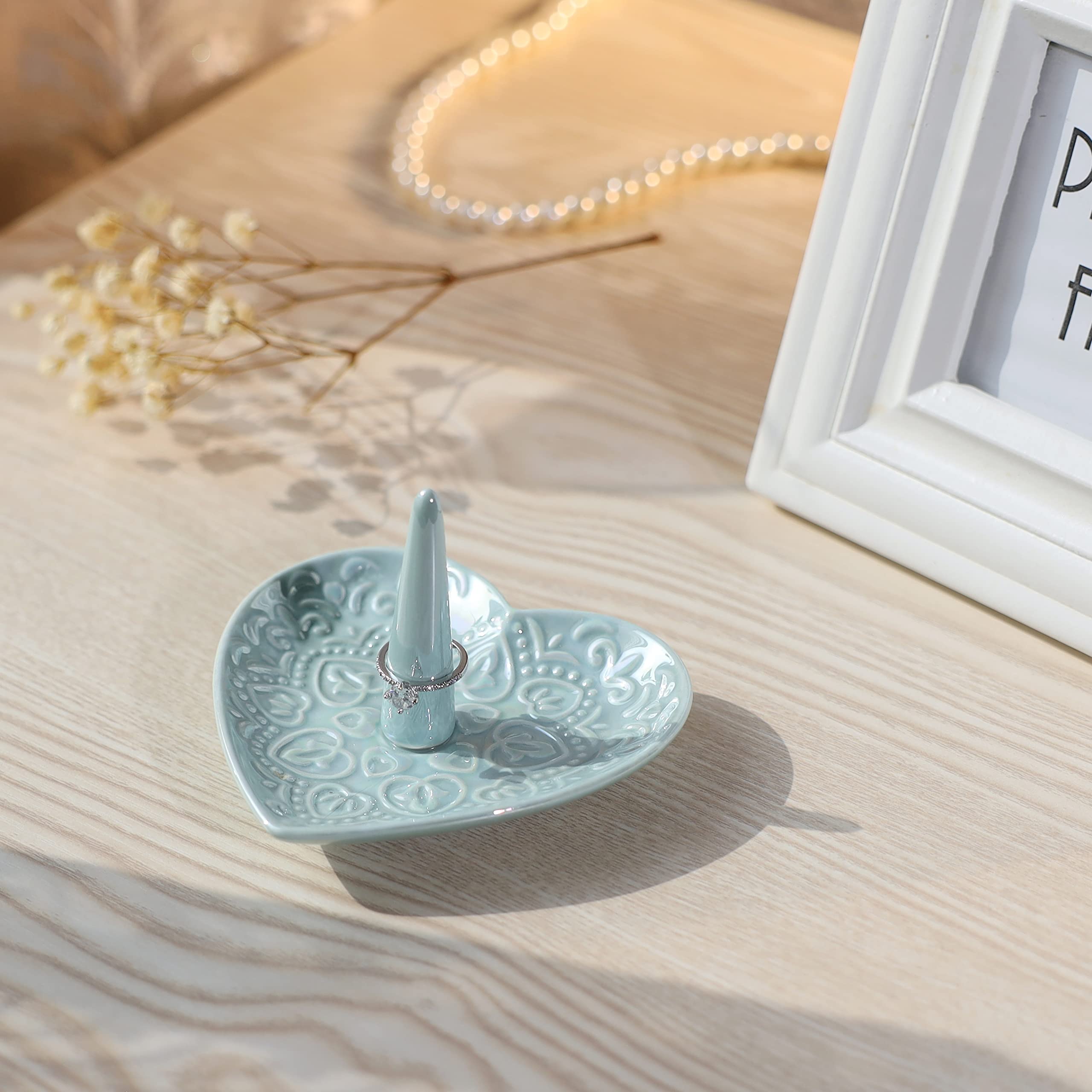JOYMARR Ceramic Heart Ring Dish Holder - Elegant Wedding & Engagement Gift for Bride, Birthday & Christmas Present for Women, Her, Best Friend (Blue) | Perfect for Jewelry Storage, Bathroom Decor, and Bridal Shower Favors