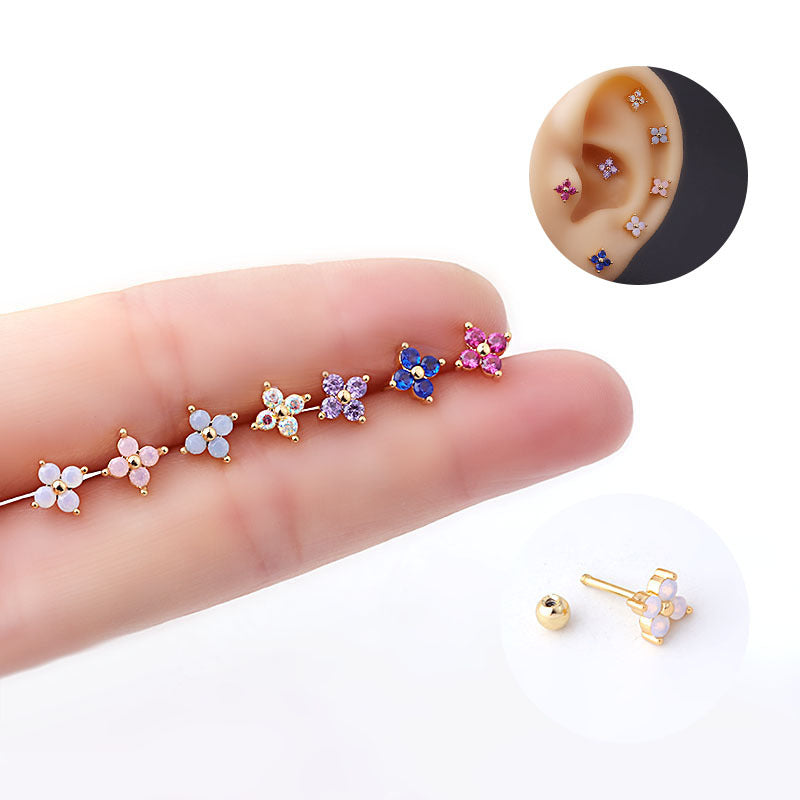 20G Cartilage Tiny Stud Earrings - Dainty Flower & Opal Stud Earrings for Women | Hypoallergenic Piercing Jewelry | Perfect for Everyday Wear, Gifts & Special Occasions